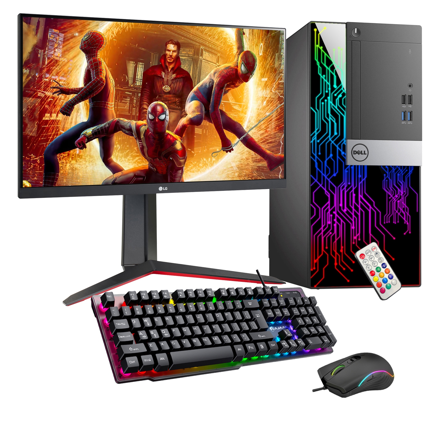 Refurbished (Good) - RGB Gaming Desktop with 24" Gaming Monitor - Dell OptiPlex Mini Tower Computer i7 6th Gen Processor NVIDIA GeForce GT 1030 2GB 32GB RAM 512GB SSD Win 10 Pro