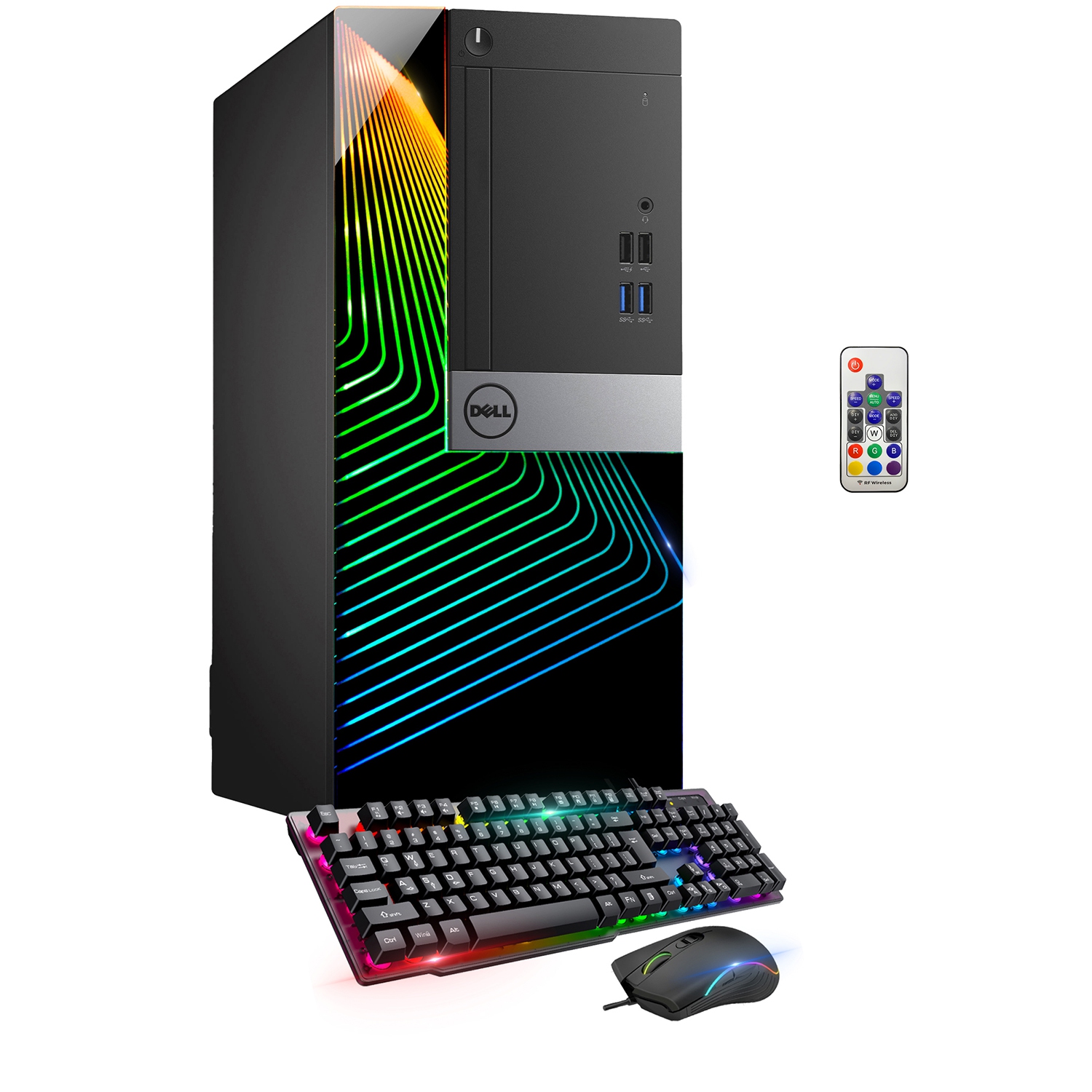 Refurbished (Good) - Custom Built RGB Lights Gaming PC - Dell OptiPlex Mini Tower Computer Intel Core i5 6500, NVIDIA GeForce GT 1030 2GB 16GB RAM 1TB SSD Win 10 Pro WIFI HDMI