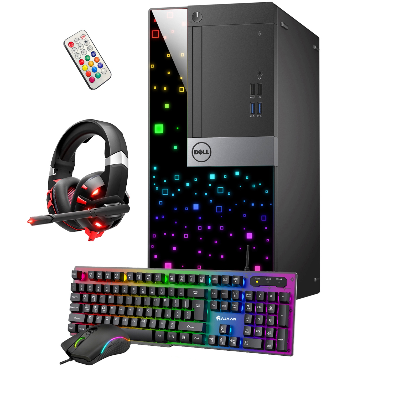 Refurbished (Good) - Gaming PC with RGB Lights - Dell OptiPlex Desktop i7 6th Gen 3.40 GHz NVIDIA GeForce GT 1030 2GB 32GB RAM 1TB SSD Win 10 Pro, Free Headset, KB Mouse Combo