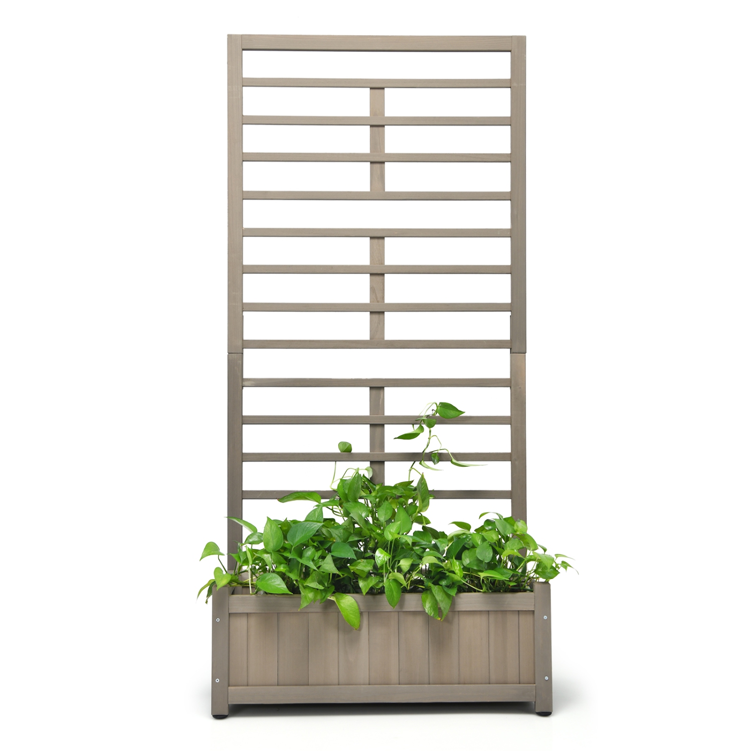 Topbuy 68" Wood Planter Box with Trellis Plant Raised Bed for Flower Climbing for Garden Balcony Patio Yard