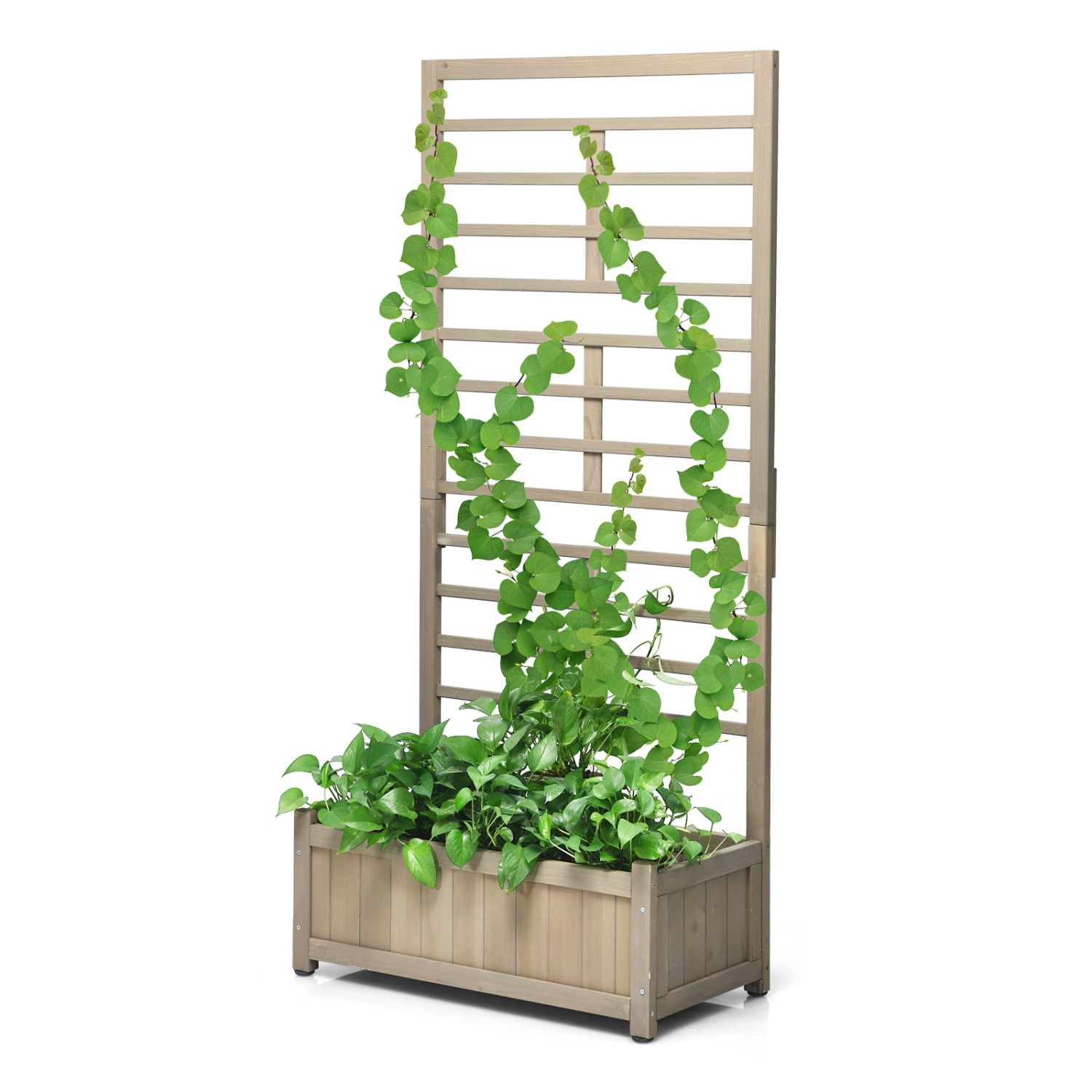 Topbuy 68" Wood Planter Box with Trellis Plant Raised Bed for Flower Climbing for Garden Balcony Patio Yard