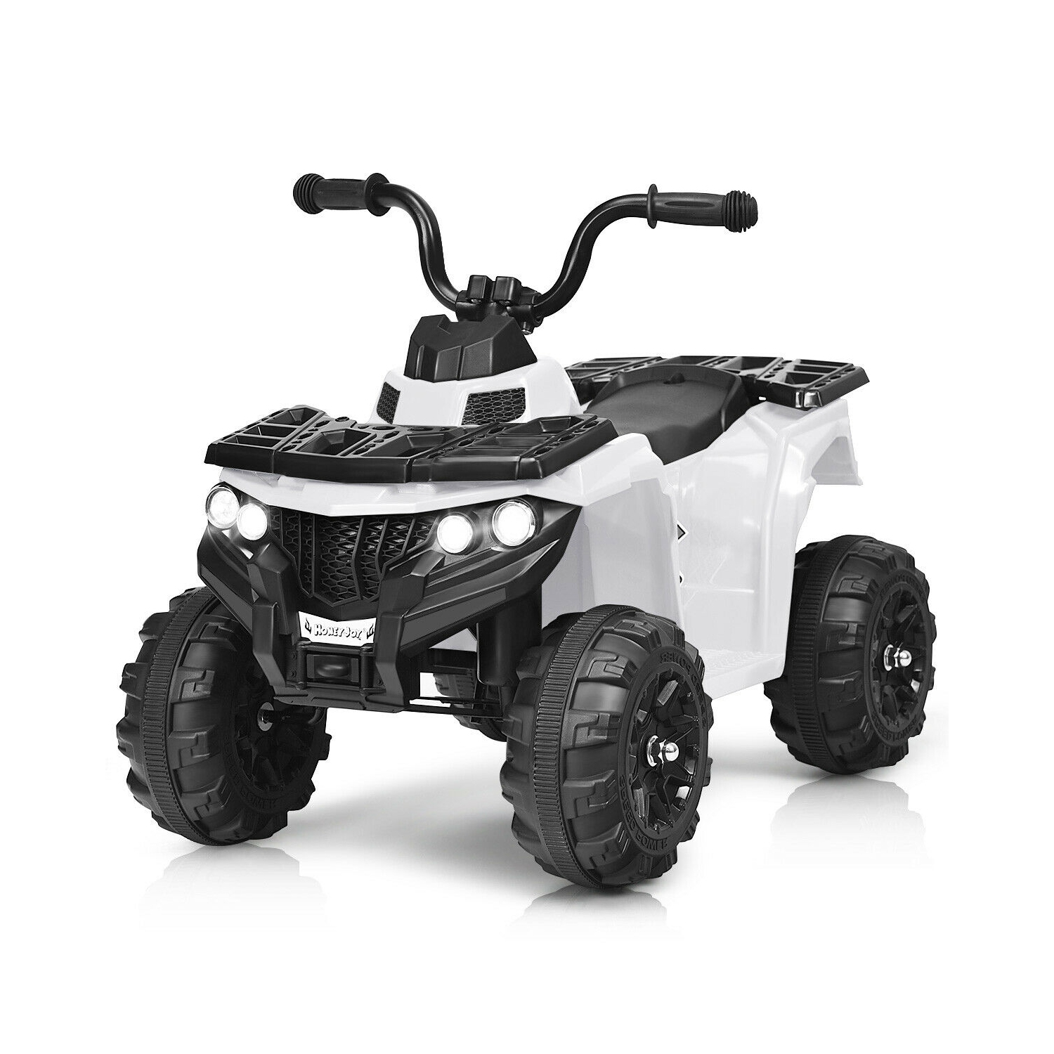 Topbuy 6&nbsp;V – voiture jouet VTT électrique pour enfants, 4 roues, 4 roues, avec lumières à DEL, blanc