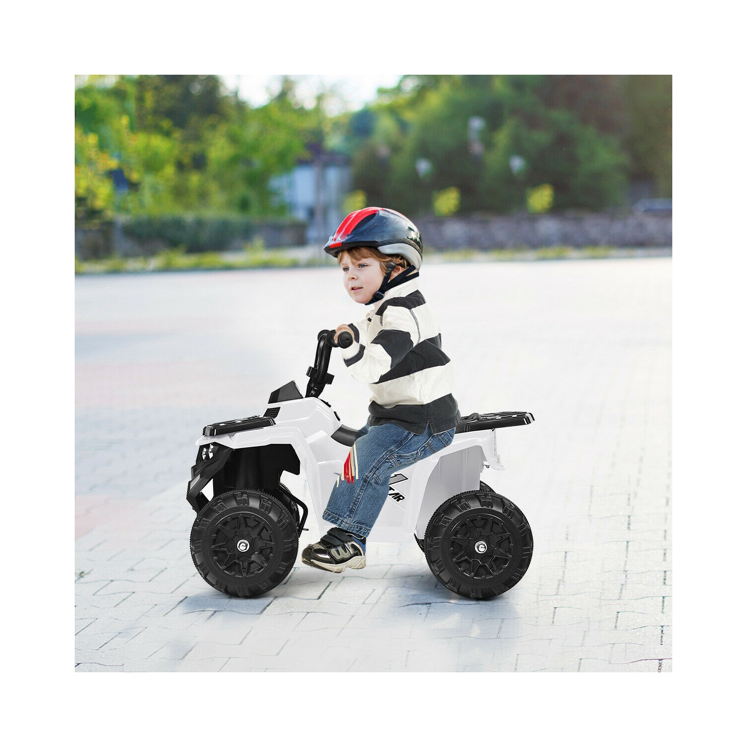 Topbuy 6&nbsp;V – voiture jouet VTT électrique pour enfants, 4 roues, 4 roues, avec lumières à DEL, blanc