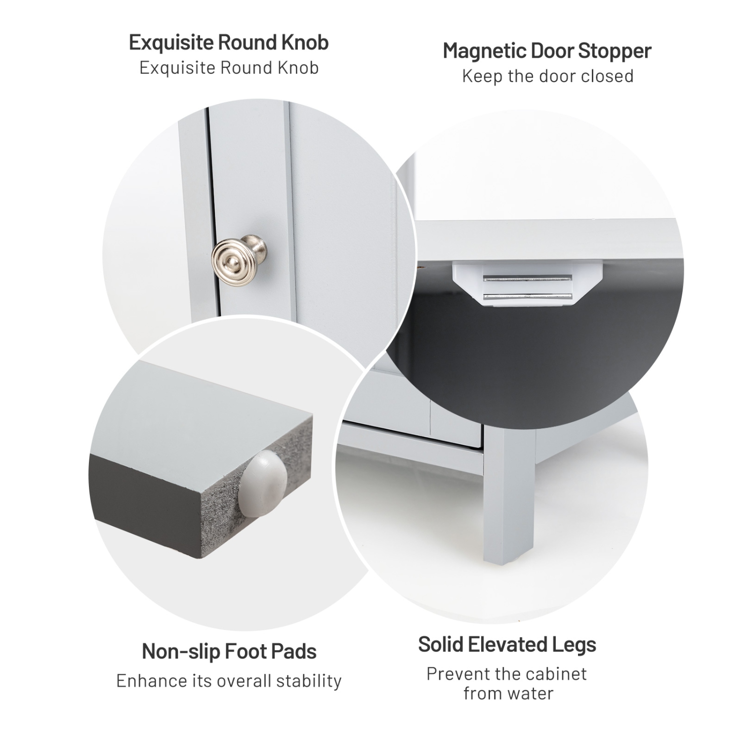 Topbuy – Armoire de rangement de plancher de salle de bain autonome en bois rangement Cupboard tablette grise