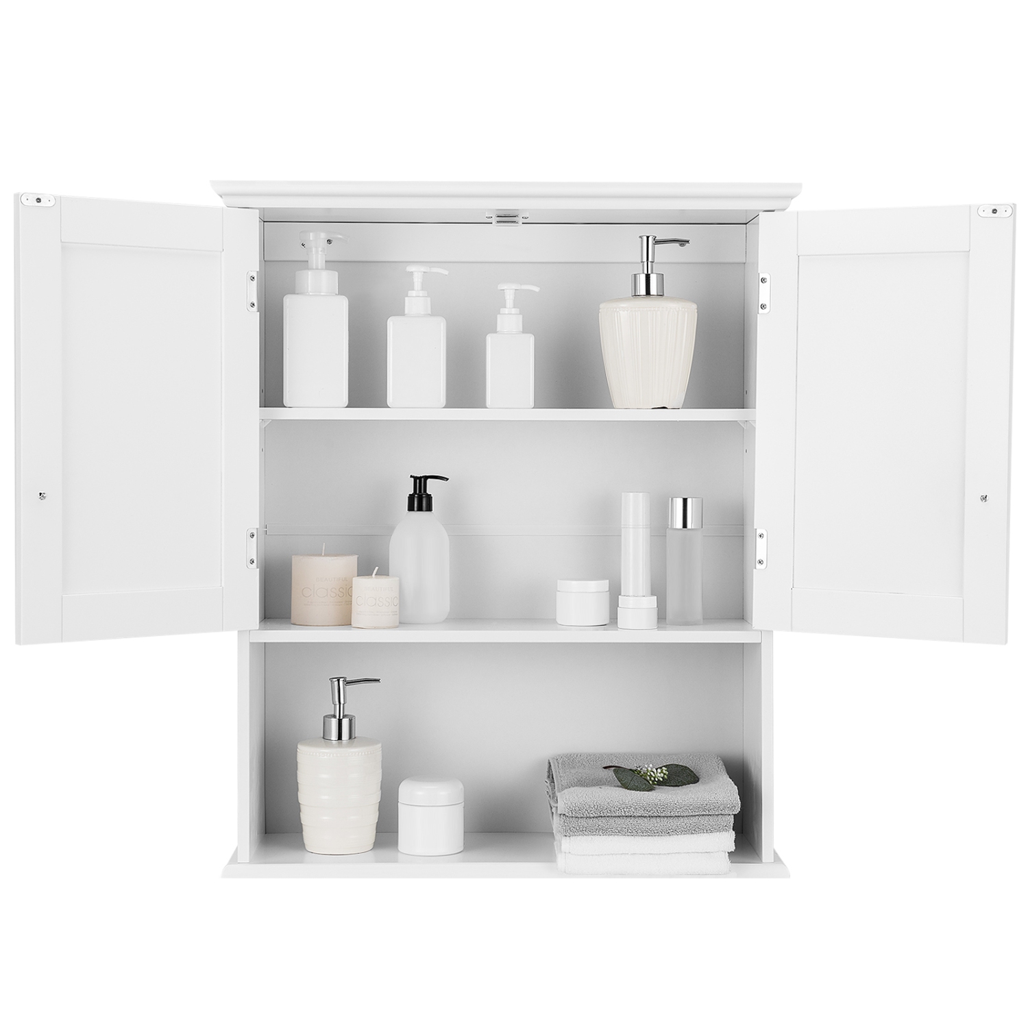 TopBuy – Armoire de rangement murale pour armoire à pharmacie avec 2 portes et tablette réglable, blanc