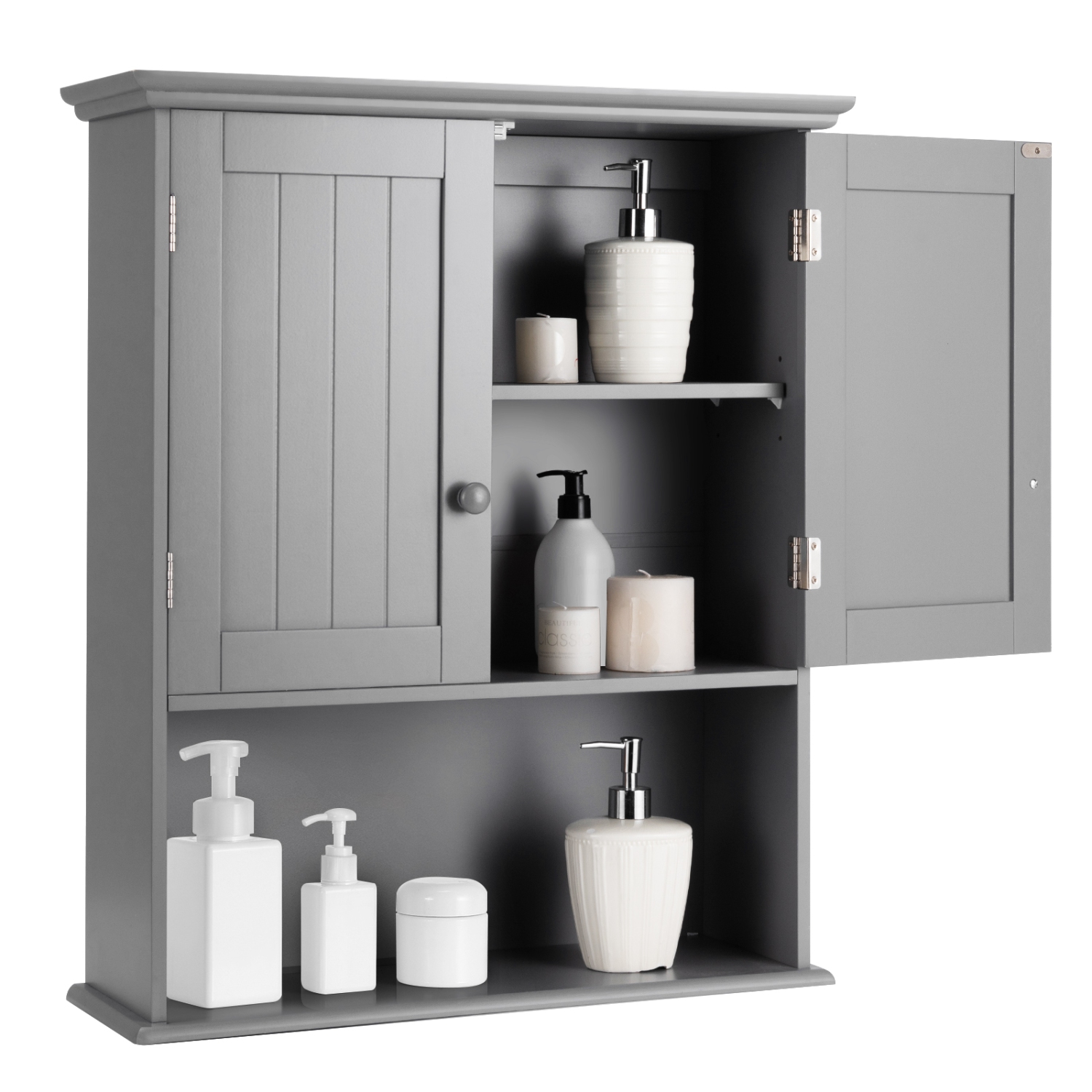 TopBuy – Armoire de rangement murale pour armoire à pharmacie avec 2 portes et tablette réglable, gris/blanc