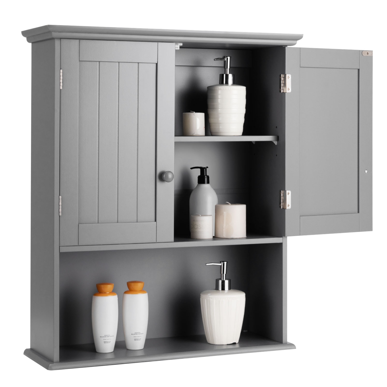 TopBuy – Armoire de rangement murale pour armoire à pharmacie avec 2 portes et tablette réglable, gris/blanc