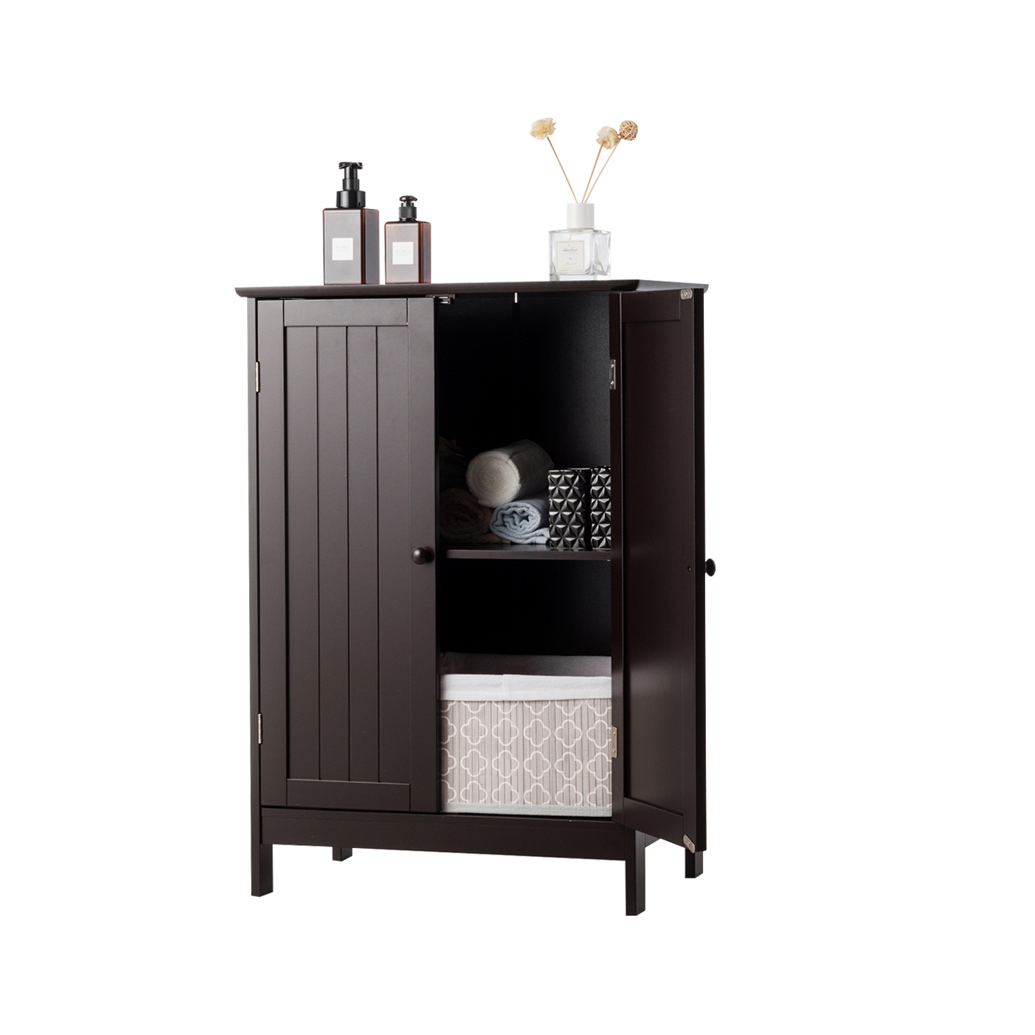 Topbuy Bathroom Storage Cabinet with Double Doors Wooden Cupboard Shoe Cabinet