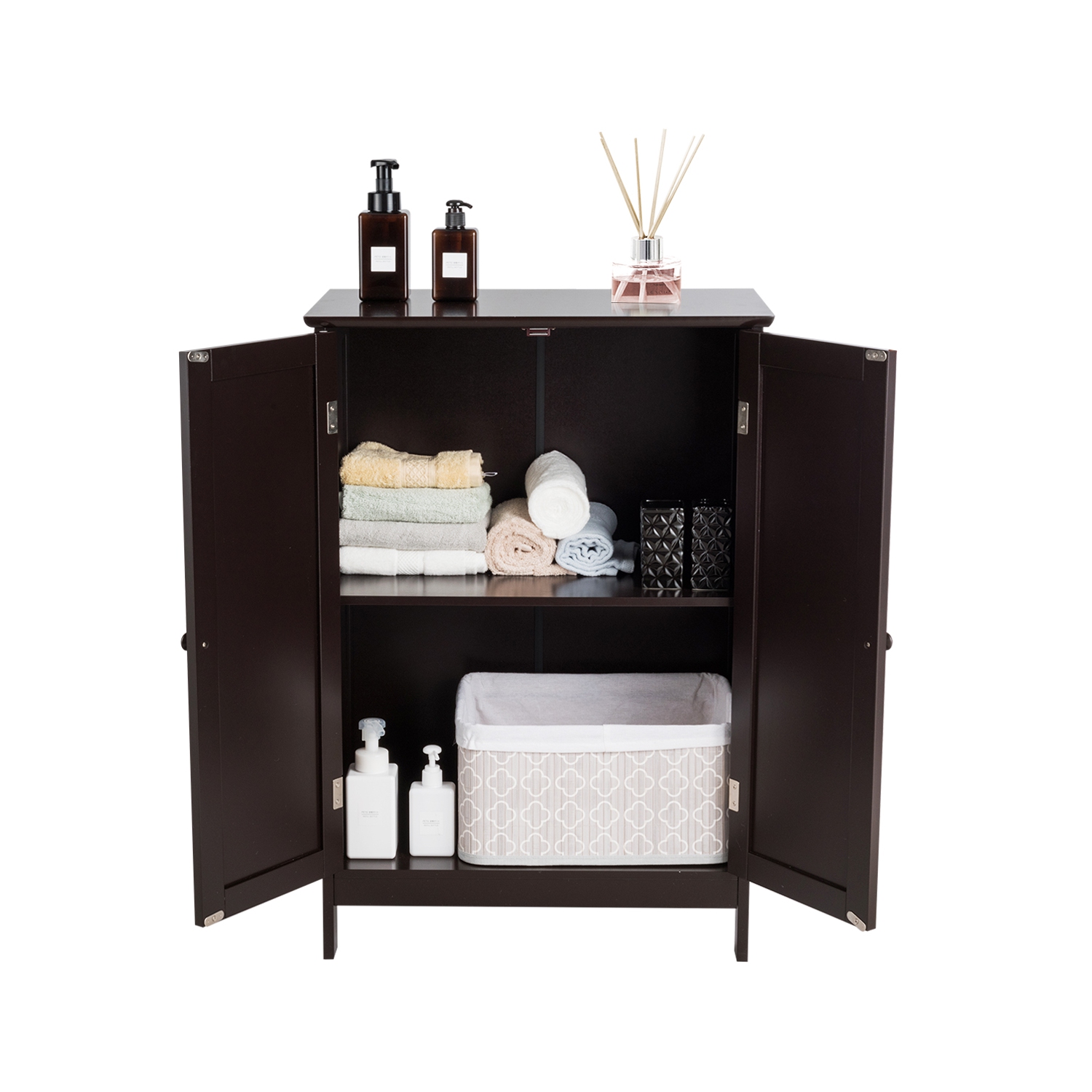 Topbuy Bathroom Storage Cabinet with Double Doors Wooden Cupboard Shoe Cabinet