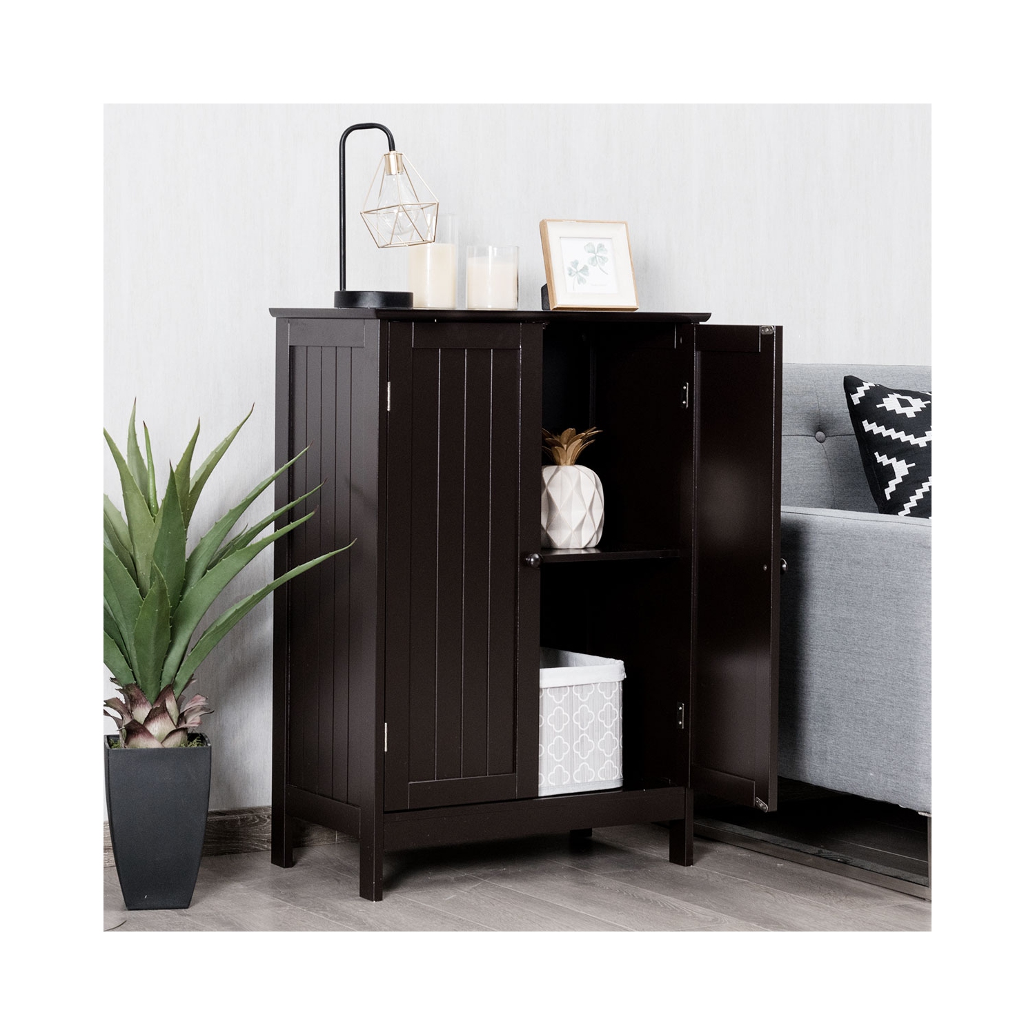 Topbuy Bathroom Storage Cabinet with Double Doors Wooden Cupboard Shoe Cabinet