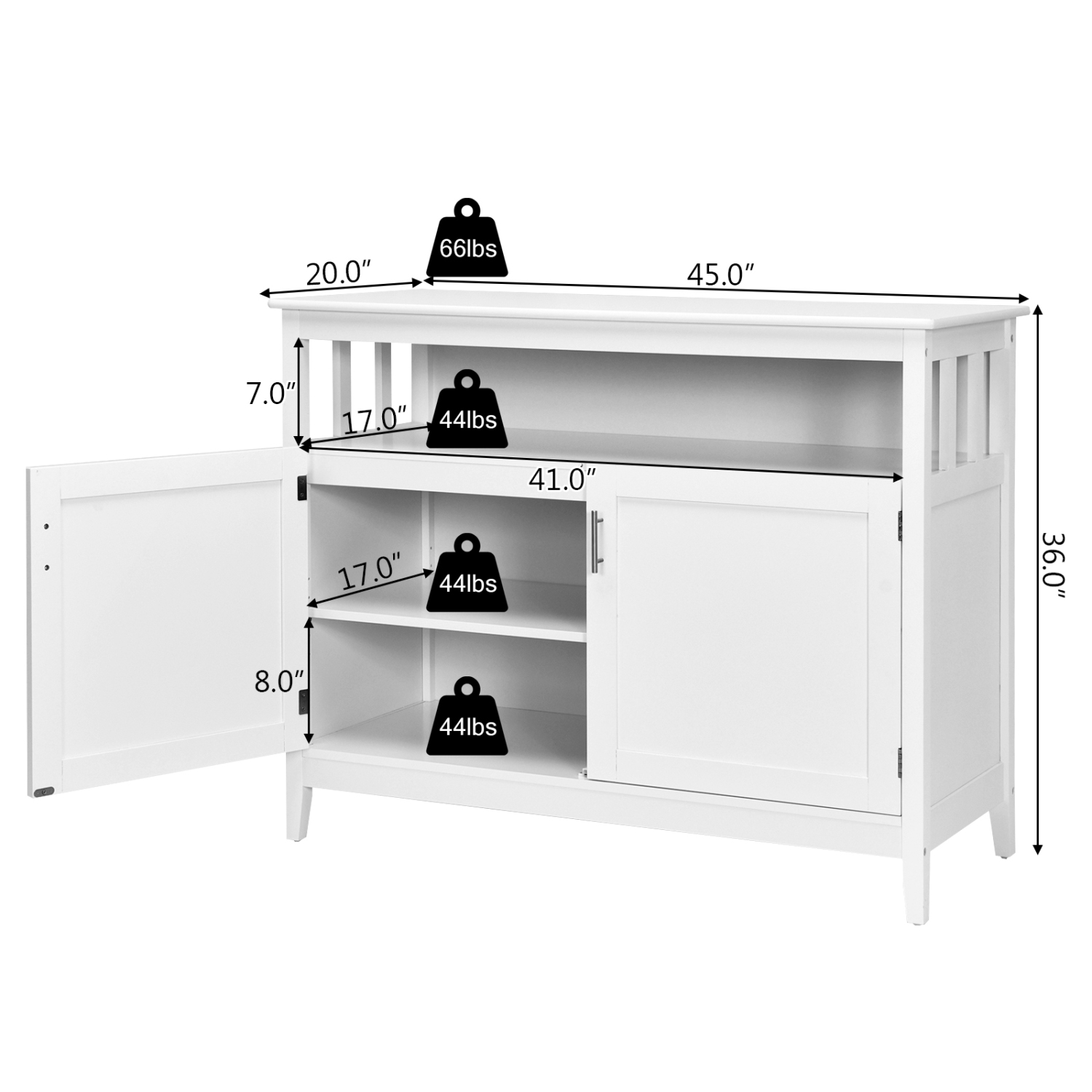 Topbuy Modern Kitchen Storage Cabinet Buffet Server Table Sideboard Dining Wood White