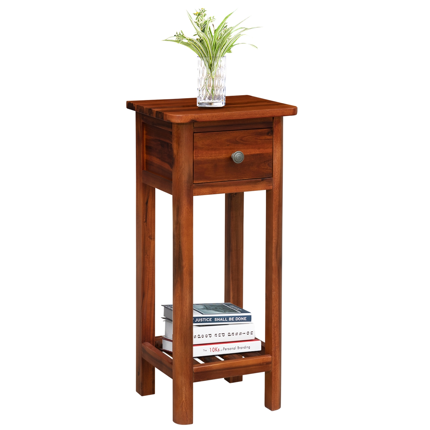 Topbuy Wooden End Table Nightstand w/Storage Shelf and Drawer for Livng room Rustic Brown