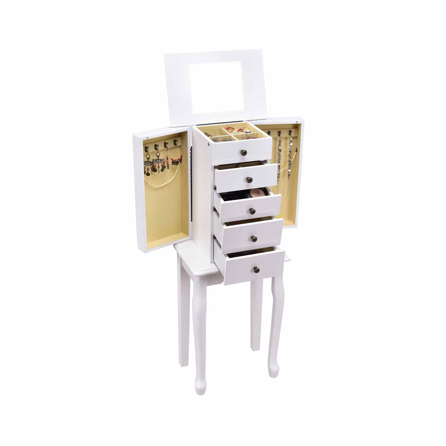 TopBuy – Armoire à bijoux avec armoire de rangement et coffre de rangement debout avec miroir