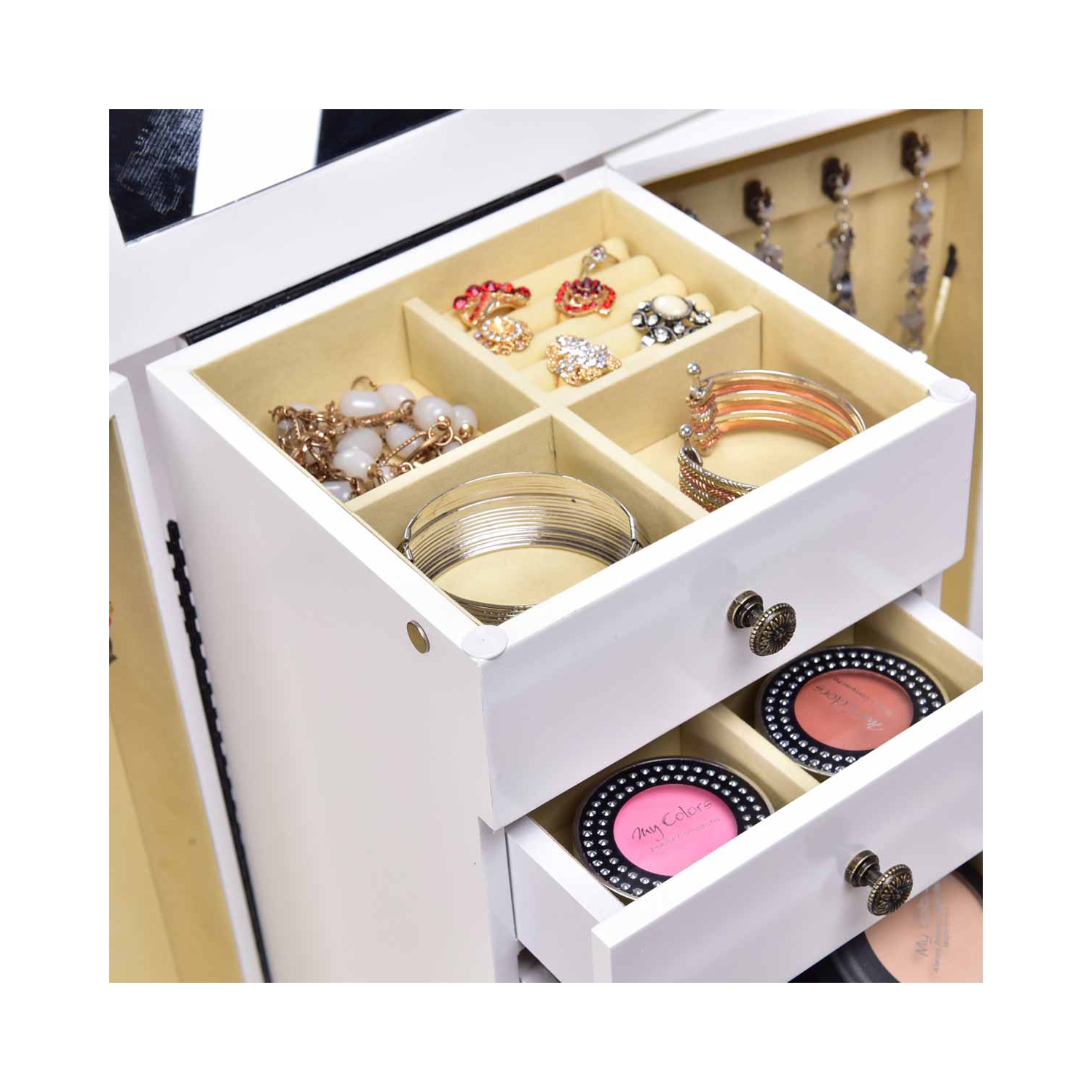 TopBuy – Armoire à bijoux avec armoire de rangement et coffre de rangement debout avec miroir