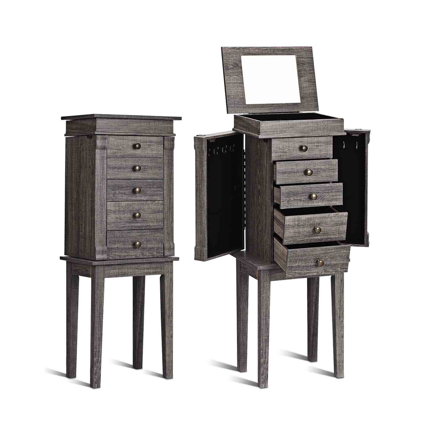 TopBuy – Meuble de rangement autonome pour armoire à bijoux avec portes pivotantes et miroir