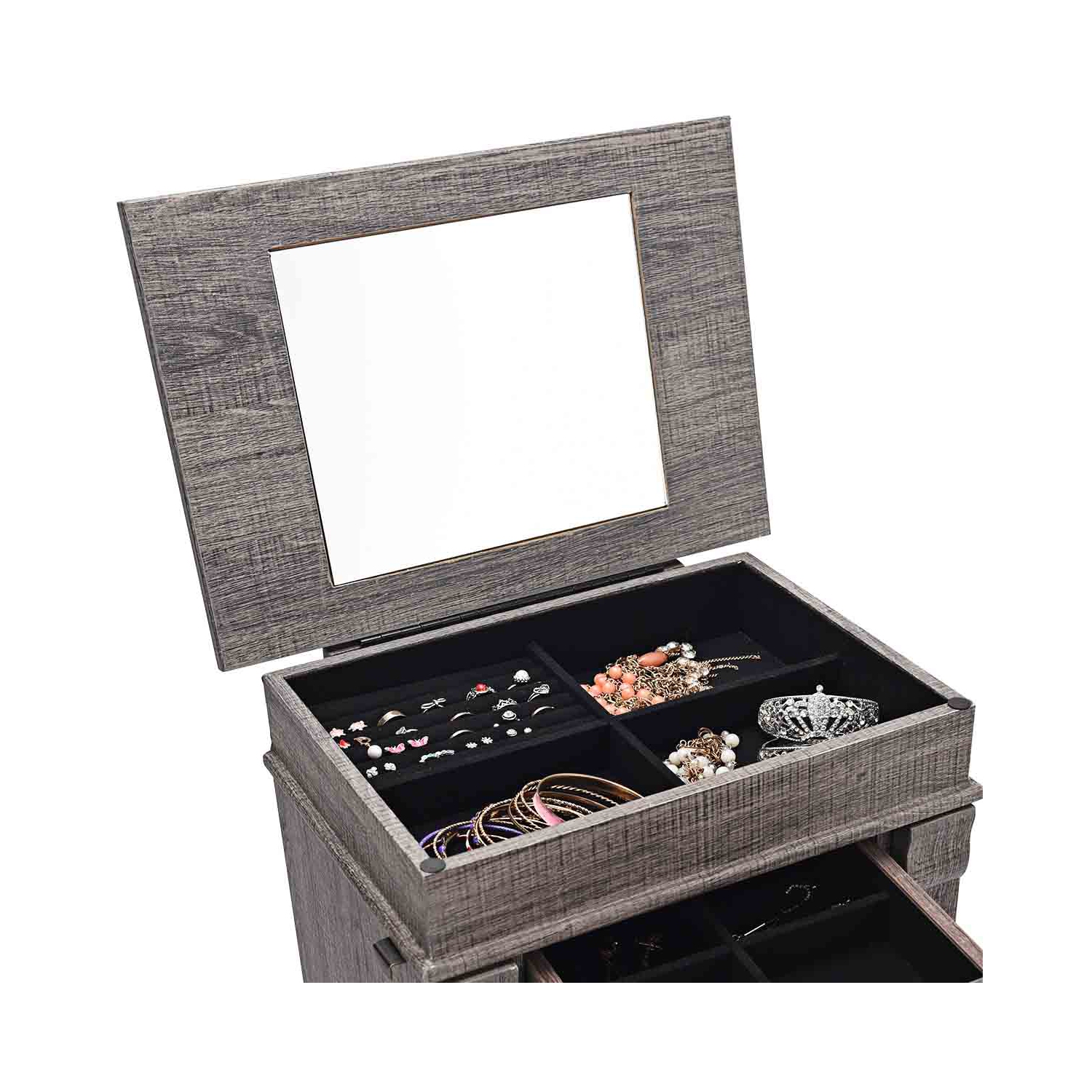 TopBuy – Meuble de rangement autonome pour armoire à bijoux avec portes pivotantes et miroir