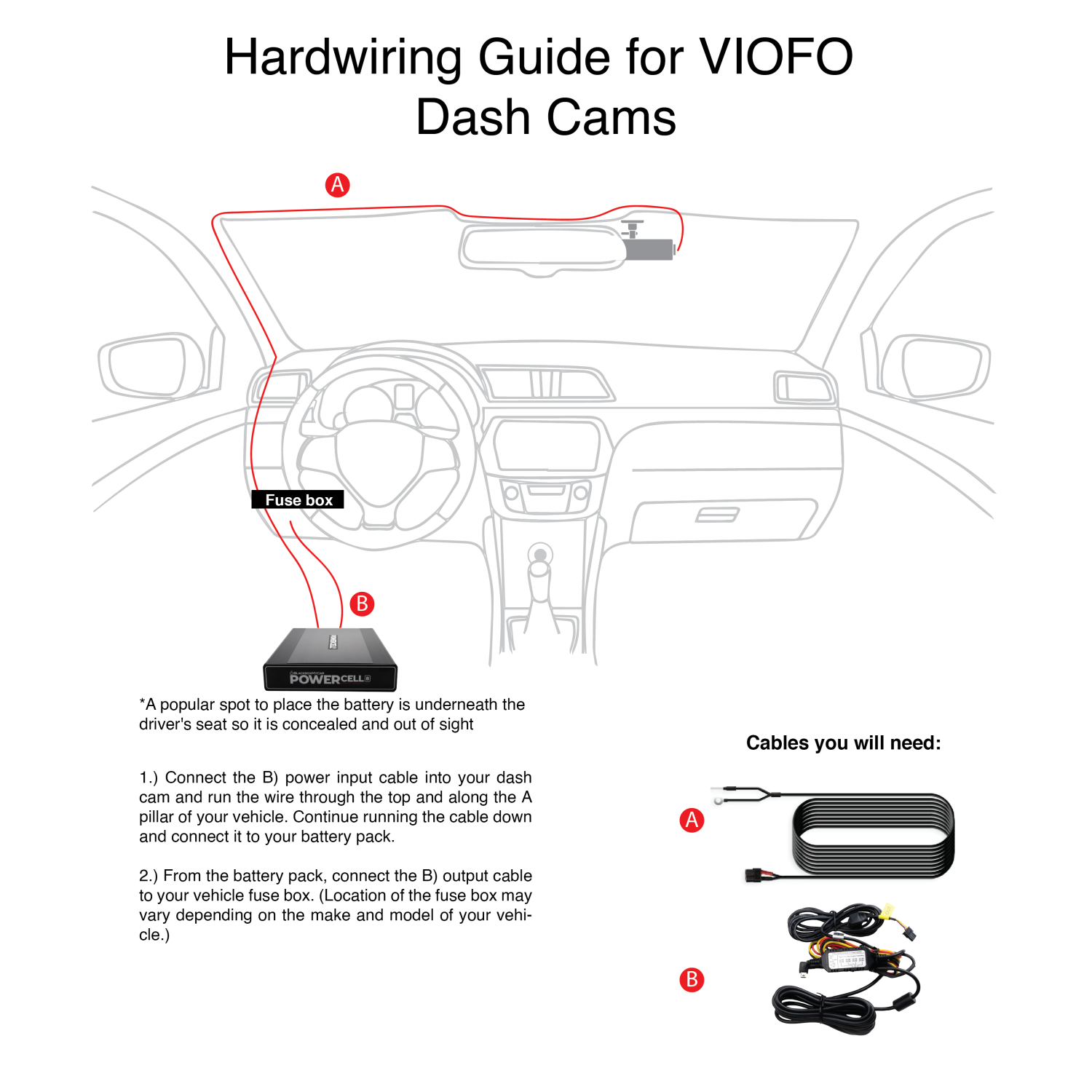 Spliced Hardwire Kit for BlackboxMyCar PowerCell 8 Dash Cam Battery Pack