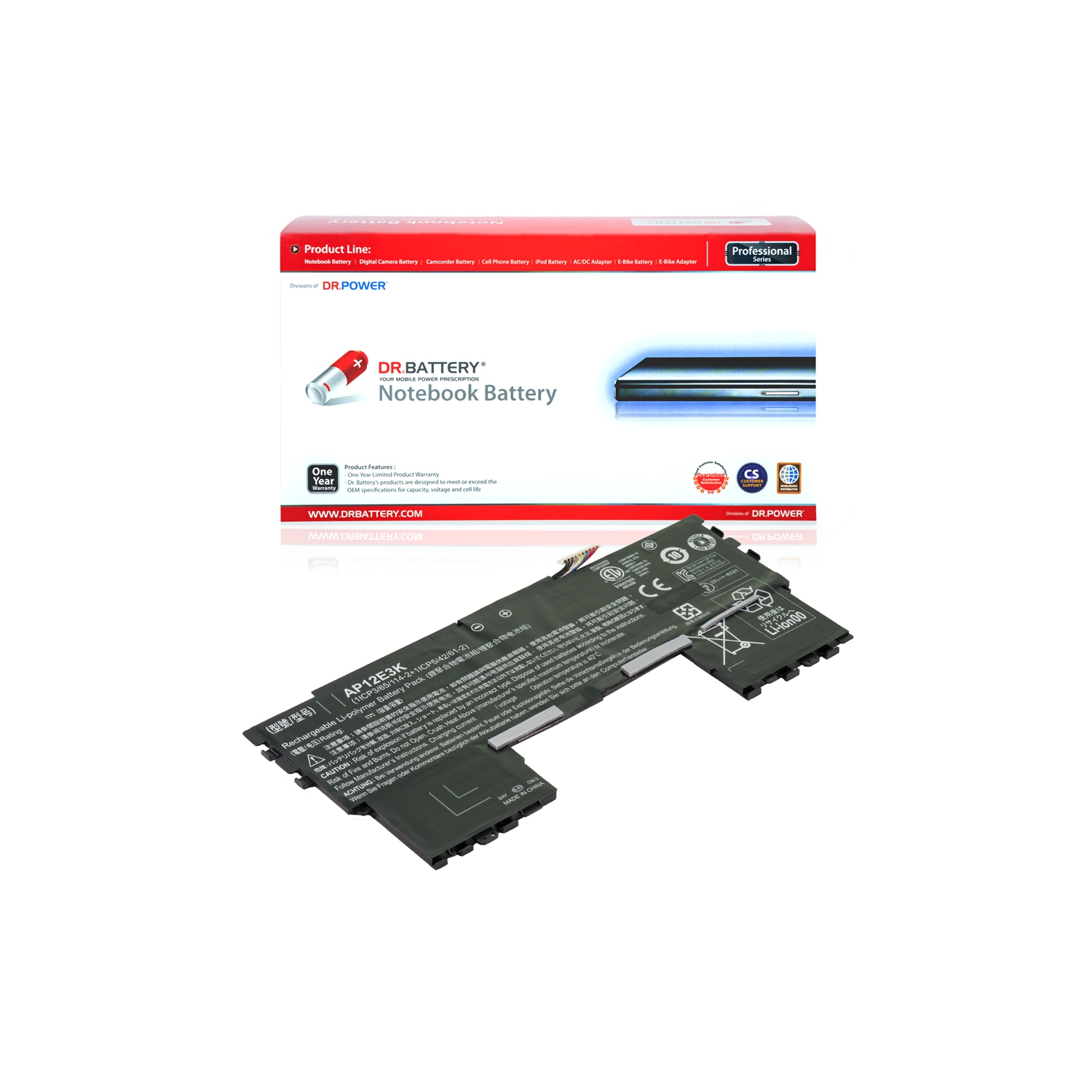 DR. BATTERY - Replacement for Acer Aspire S7-191 / S7-191-53314G / S7-191-53314G12ass / S7-191-6400 / AP12E3K / 1ICP3 / 65 [7.4V / 3790mAh / 28Wh]