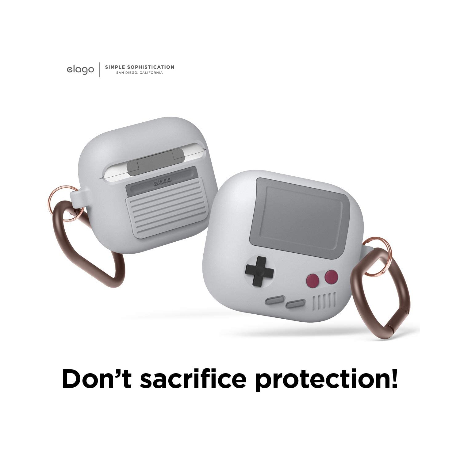 Elago AW5 Compatible avec les AirPods 3ᵉ Generation étui, étui classique pour console de jeu portative, antichoc, mousqueton inclus [gris pâle]