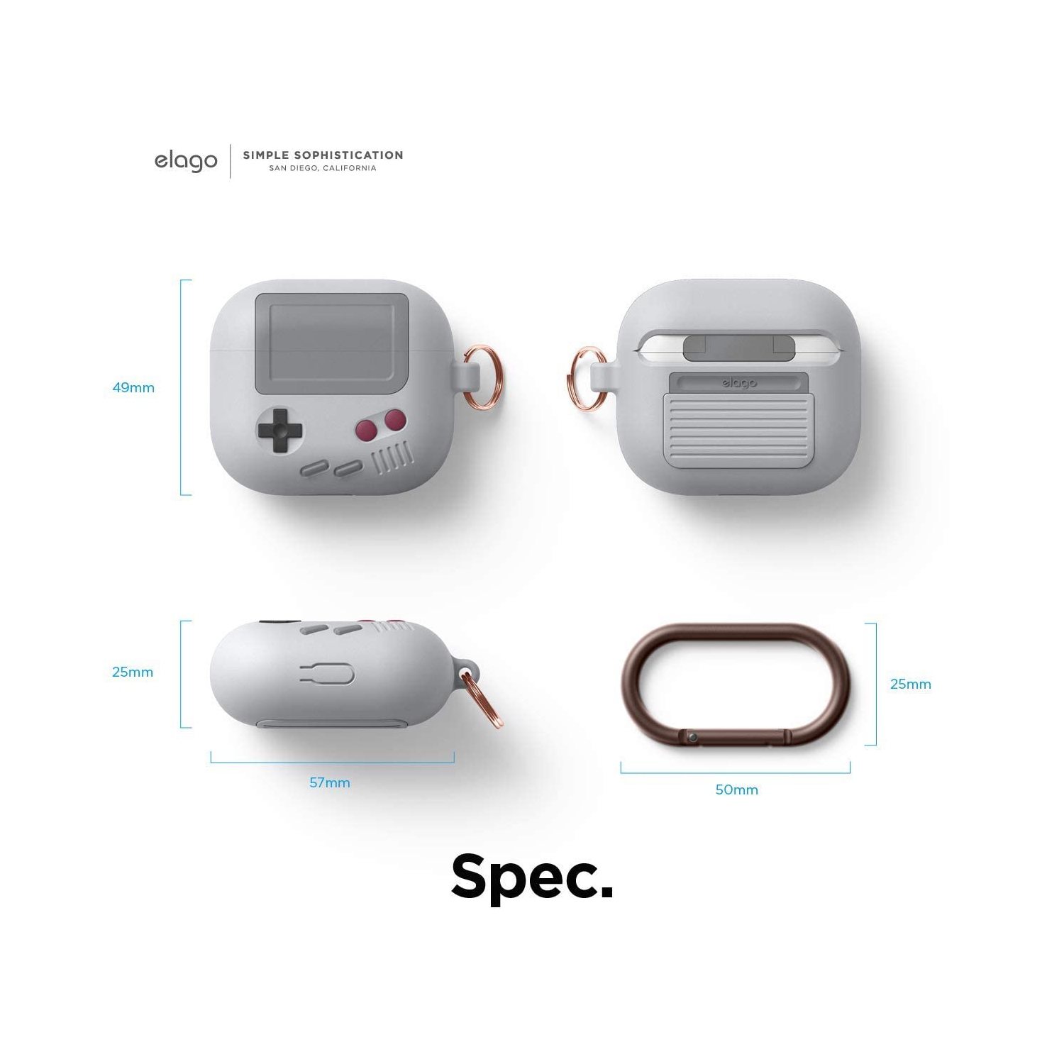 Elago AW5 Compatible avec les AirPods 3ᵉ Generation étui, étui classique pour console de jeu portative, antichoc, mousqueton inclus [gris pâle]