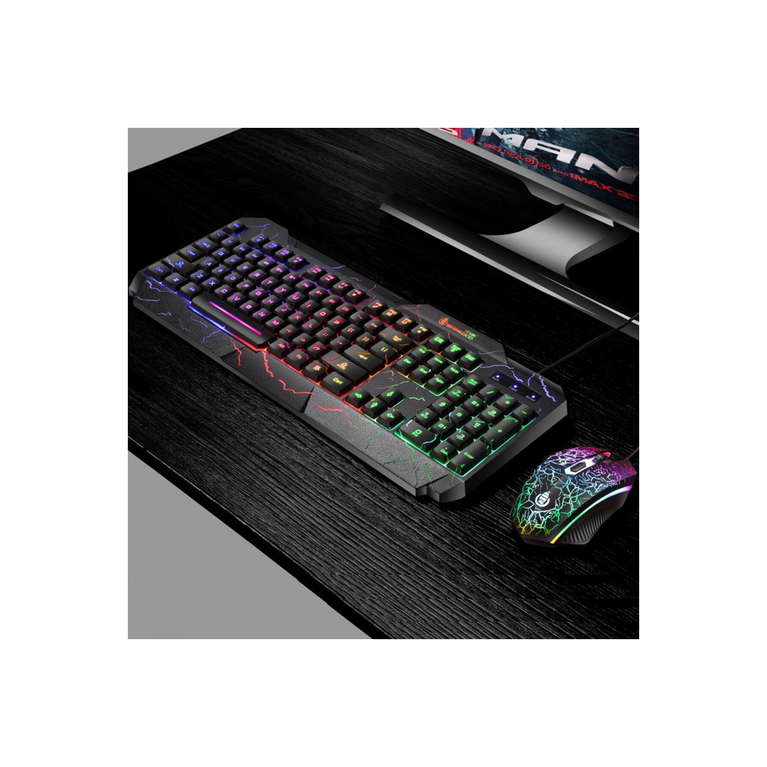 Ensemble clavier et souris de jeu D620, effet de lumière DEL arc-en-ciel, clavier et souris de jeu USB avec fil, ensemble clavier et souris à