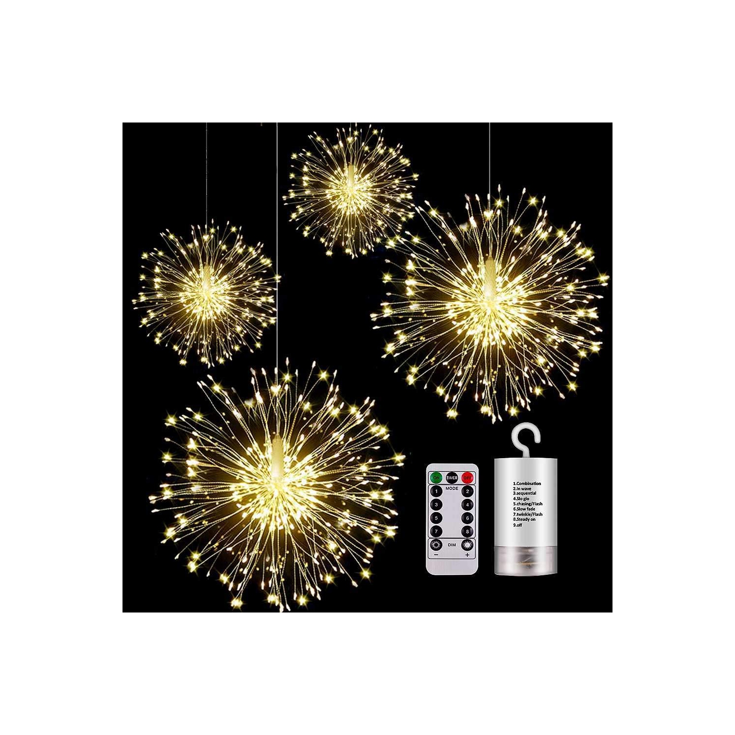 4 Pack Firework Hanging Lights 120 LEDs Fairy Lights for Home, Indoor & Outdoor