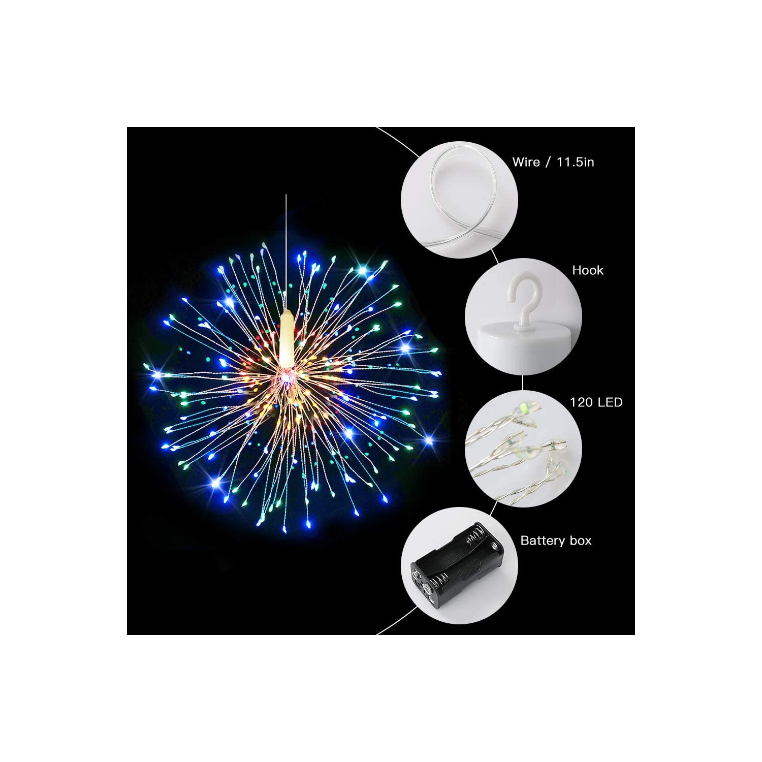 4Pack Fairy String Lights Christmas Lights 120 LED Starburst String Lights 8 Modes Dimmable