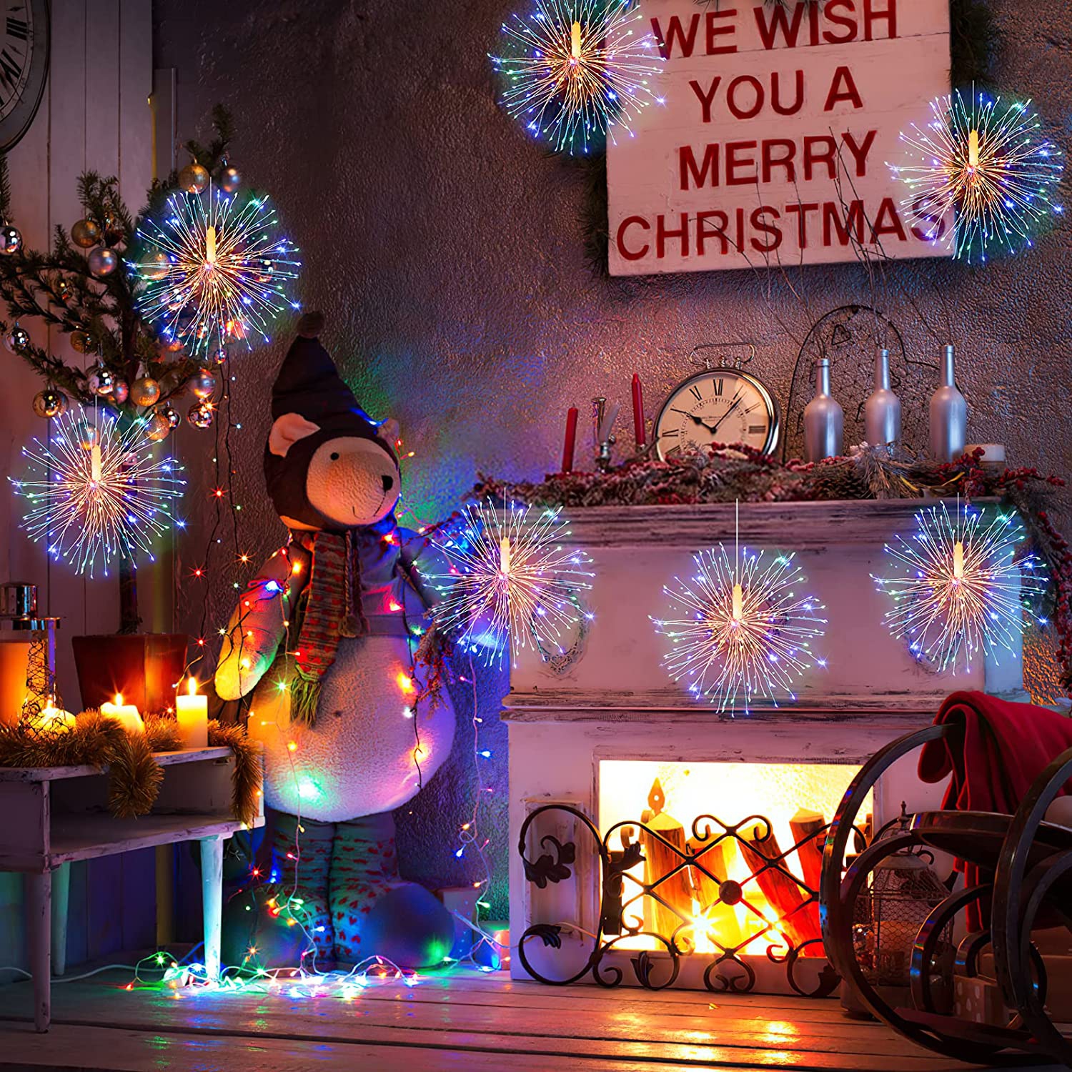 4Pack Fairy String Lights Christmas Lights 120 LED Starburst String Lights 8 Modes Dimmable