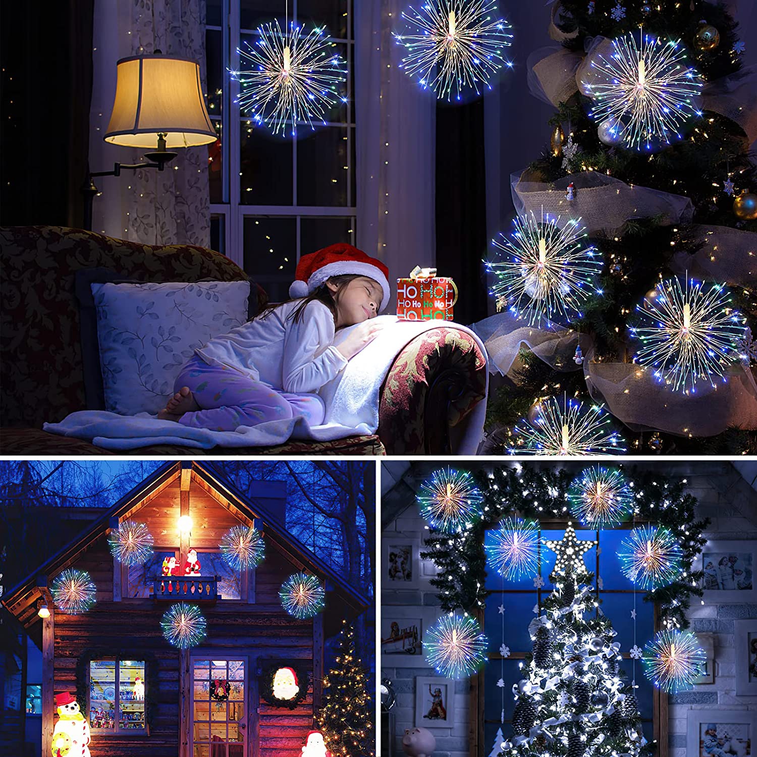 4Pack Fairy String Lights Christmas Lights 120 LED Starburst String Lights 8 Modes Dimmable