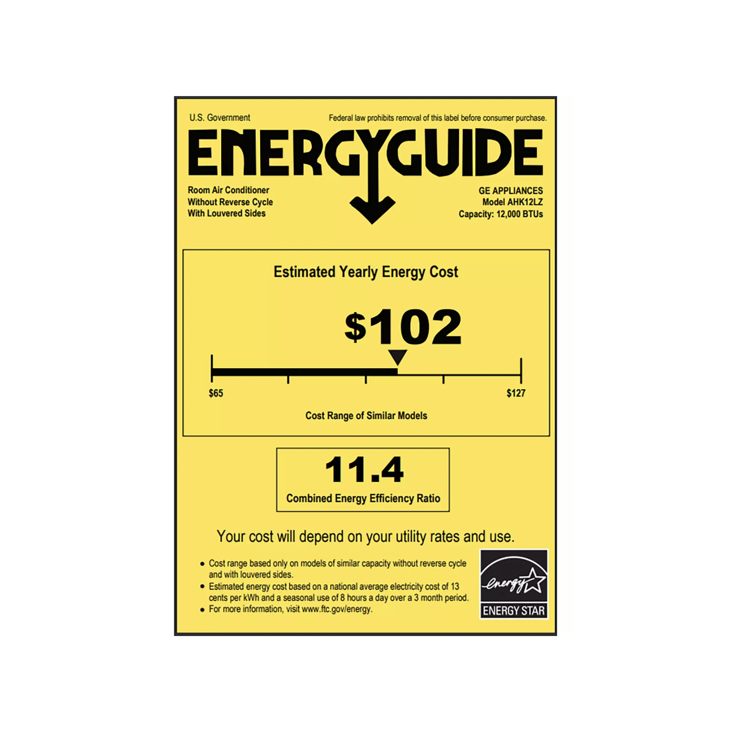 GE 12 000 BTU Climatiseur de fenêtre électronique intelligent pour grandes pièces jusqu'à 550 pi2 3 vitesses de refroidissement et de ventilation