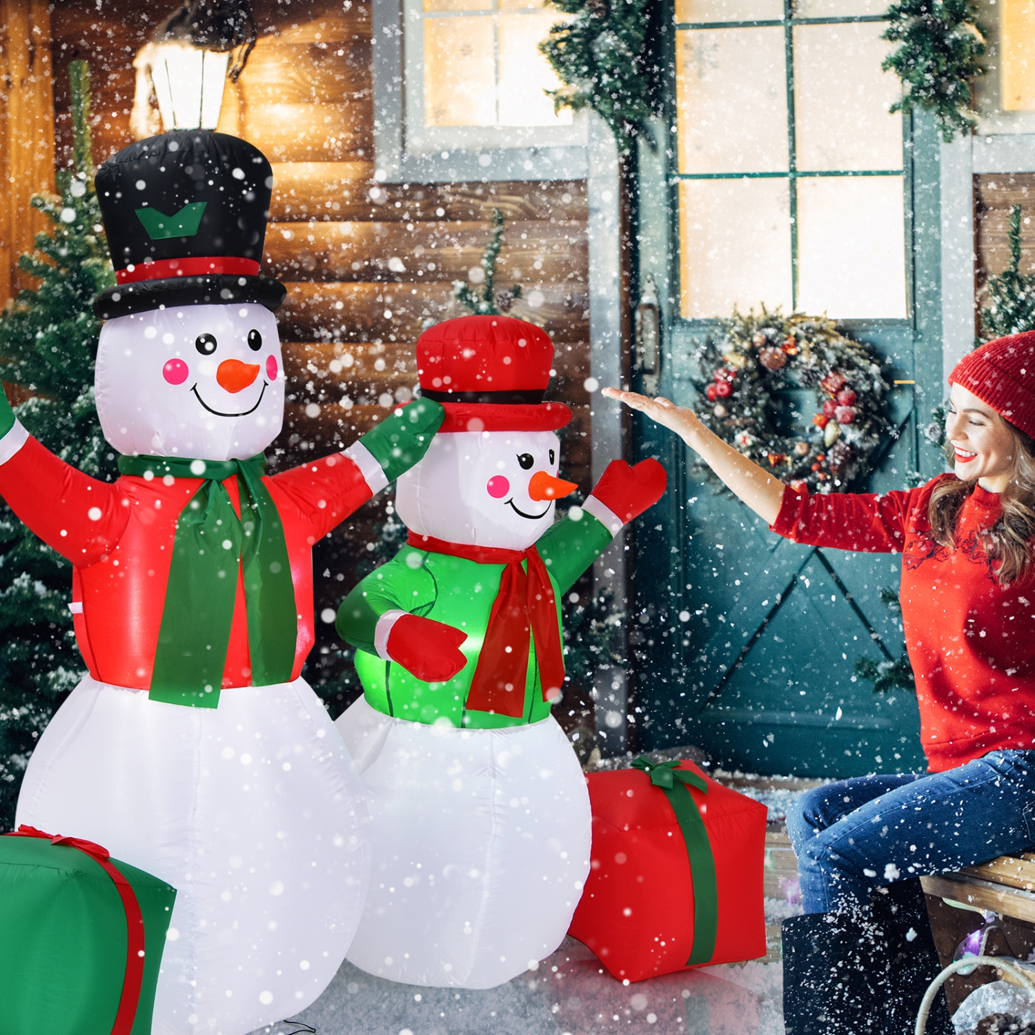 Topbuy Inflatable Christmas Snowman Decoration 5FT & 6FT Blow Up Snowman for Indoor & Outdoor