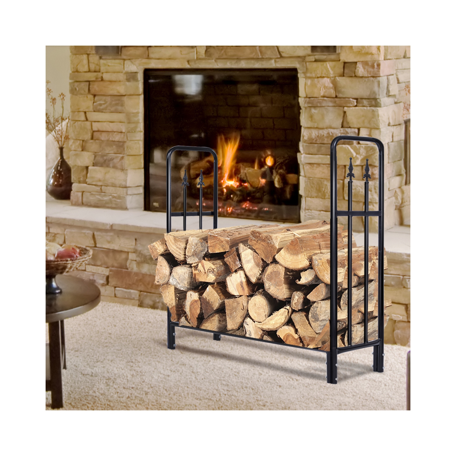 Topbuy 4 Feet Outdoor Firewood Storage Holder Heavy Duty Steel