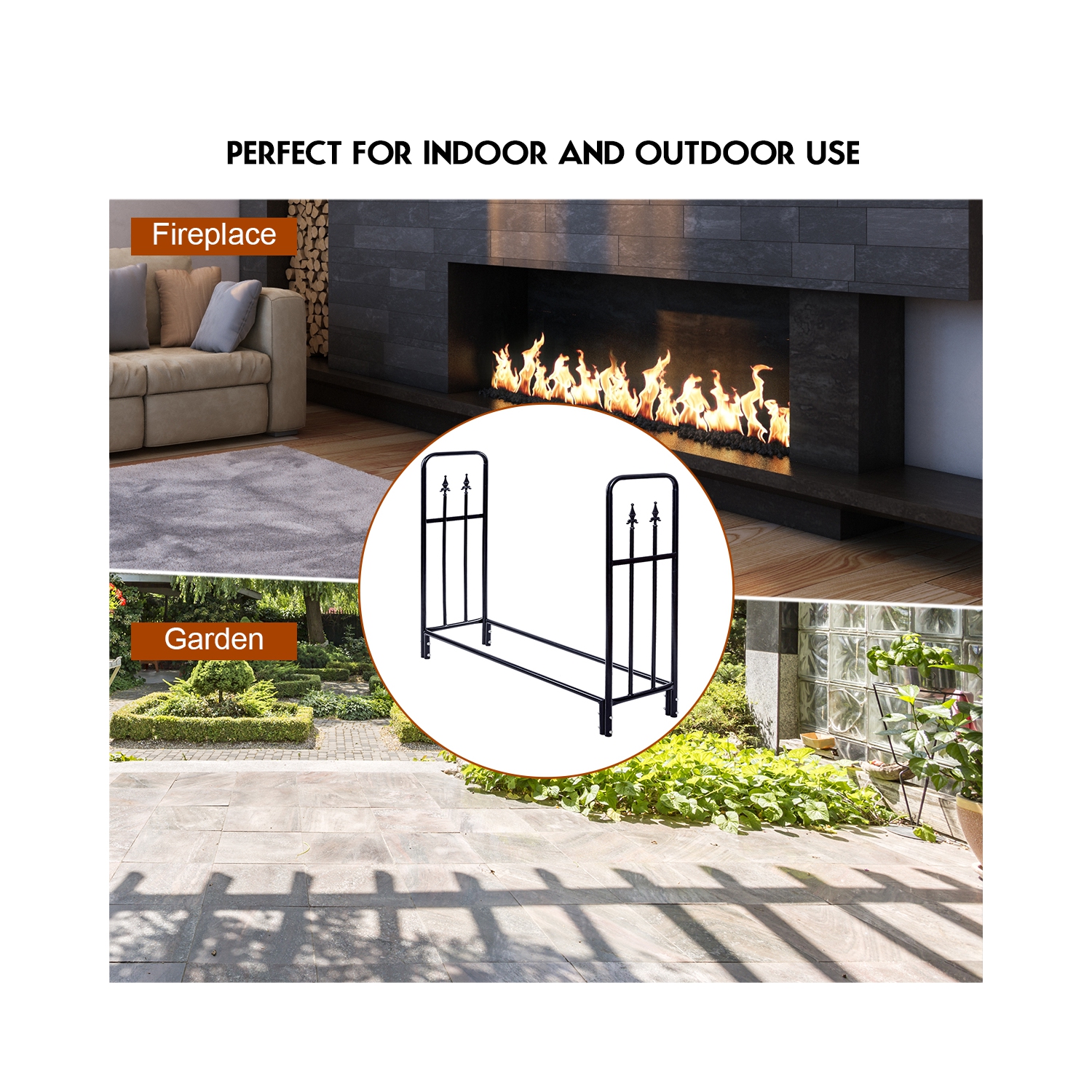 Topbuy 4 Feet Outdoor Firewood Storage Holder Heavy Duty Steel