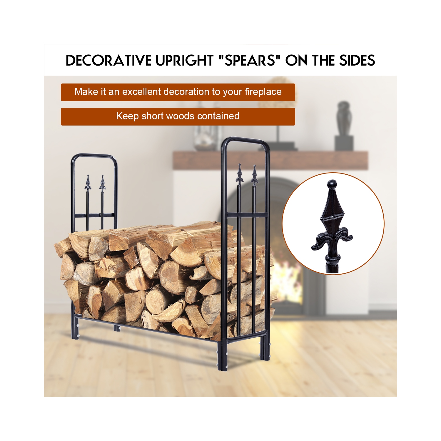 Topbuy 4 Feet Outdoor Firewood Storage Holder Heavy Duty Steel