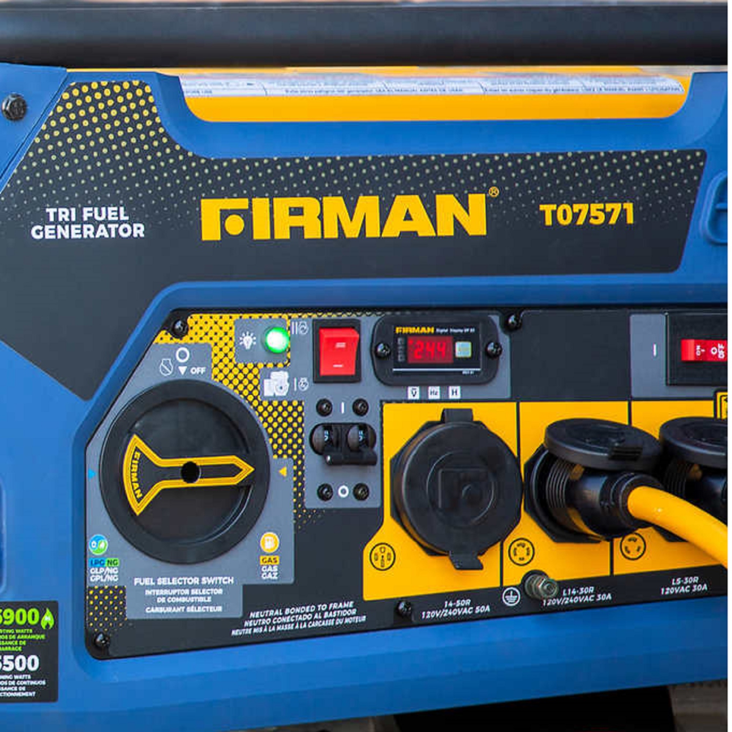 Trifuel Generator, 32.1'x 24.4"x 22.2", 8 Gallon, Firman 9400 W Portable Trifuel Generator, 74 dB