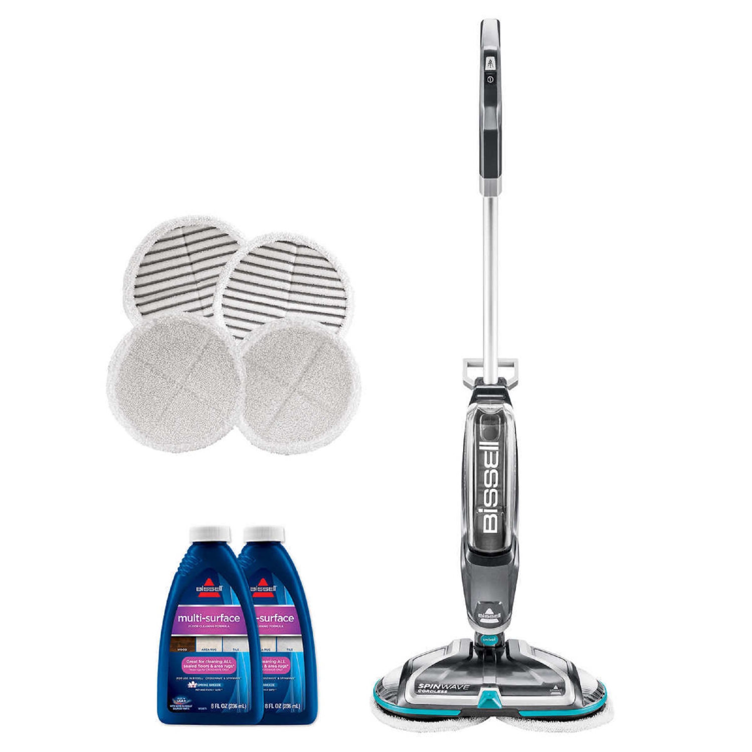 Floor Spin Mop. Bissell SpinWave 18 V lithium Ion Battery Cordless Hard Floor Spin Mop Features 2 Counter Rotating Pads Includes Set of Reusable