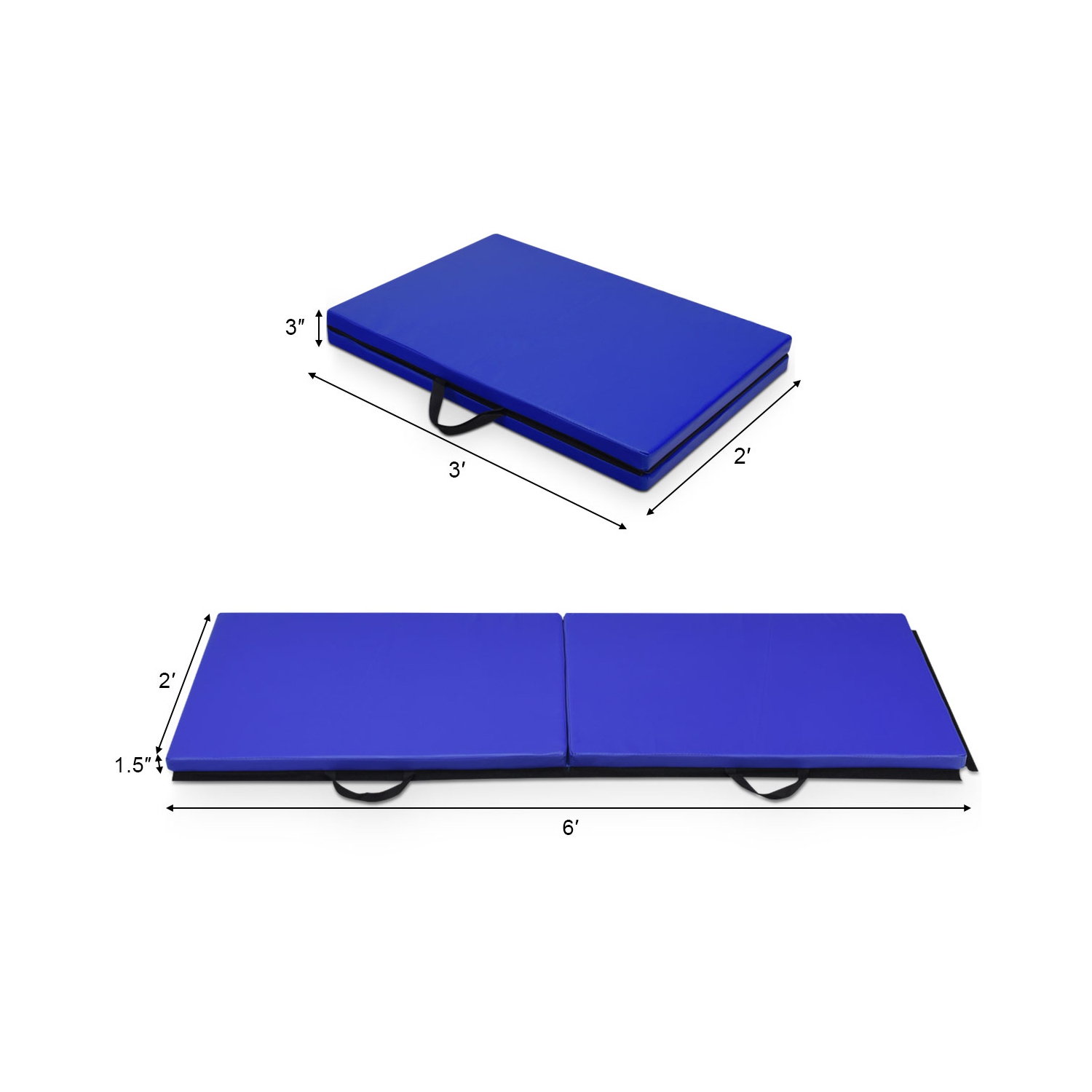 TopBuy – Tapis d’exercice pliable de 6 x 2 pi, réversible, deux panneaux épais et coussiné pour Gym