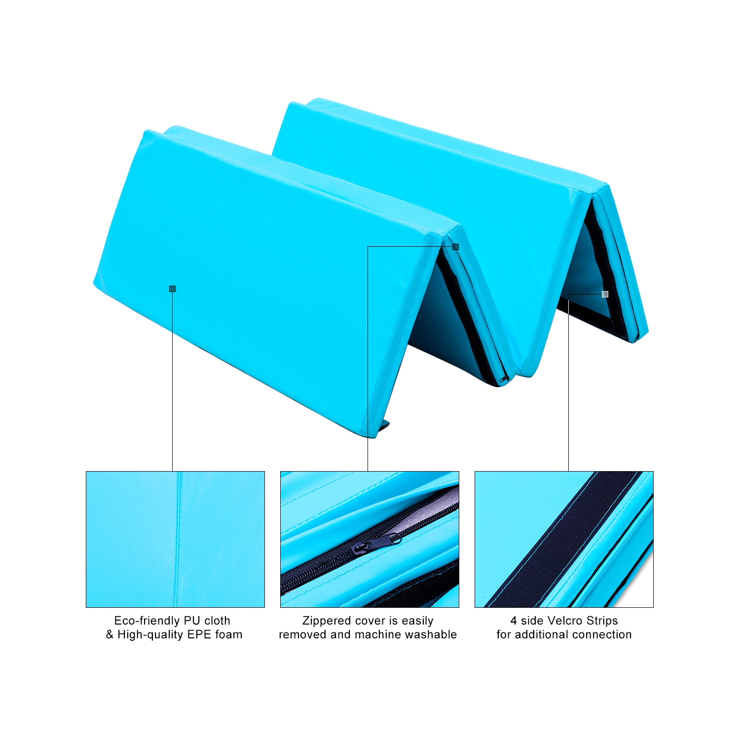 Tapis d'exercice pliable en polyuréthane épais 4 x x6 x x2 pi de Topbuy pour adultes et enfants Bleu/Noir/Multicolore/Rose/Bleu marine