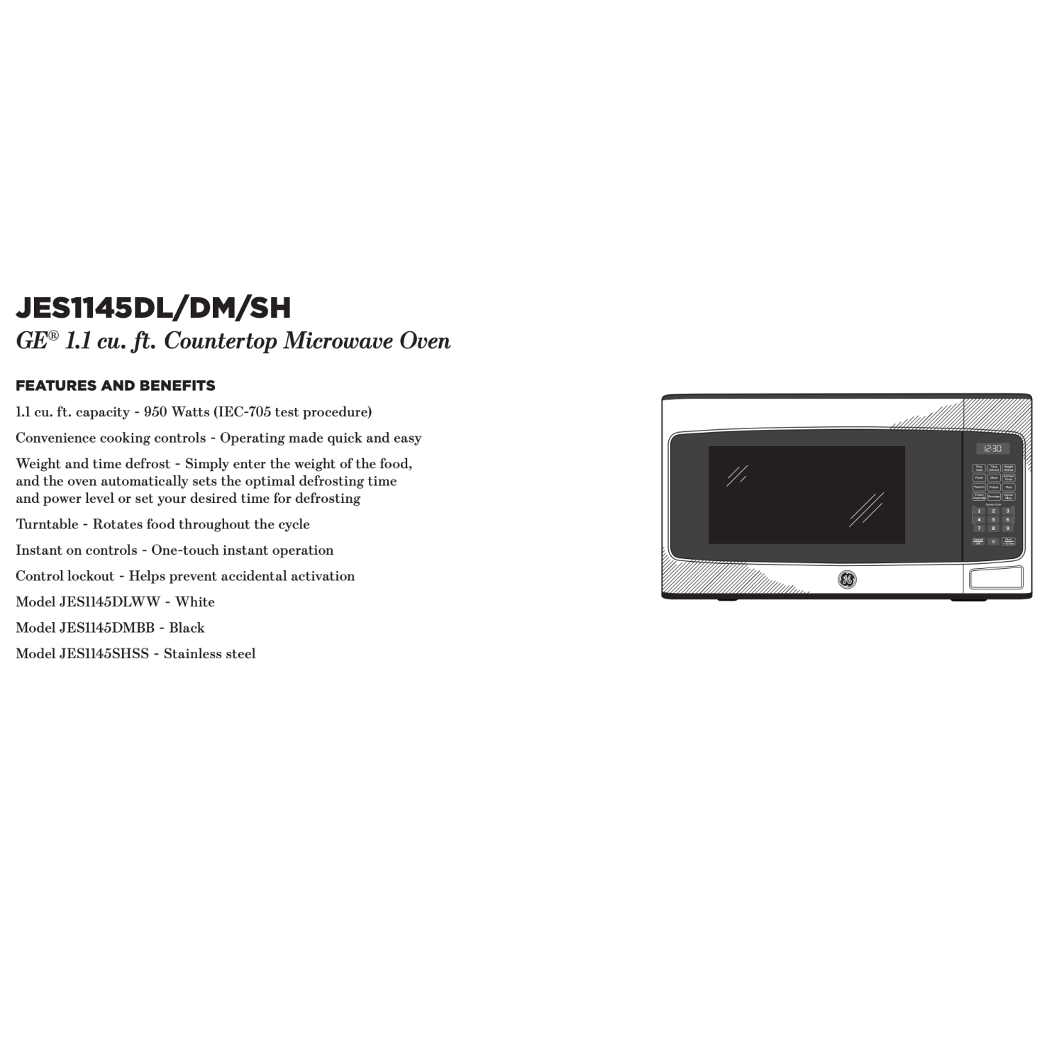 GE 1.1 Cu. ft. Black Countertop Microwave JES1145DMBB