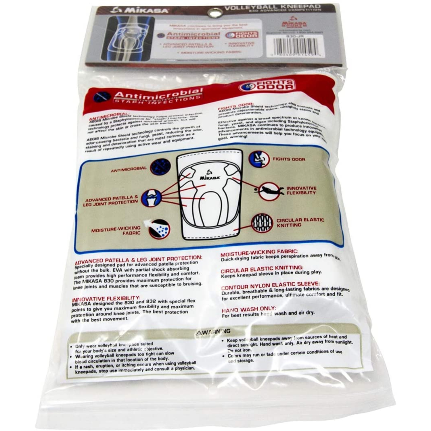 Mikasa 830 Series Antimicrobial Advanced Competition Knee Pads - Senior Size, White