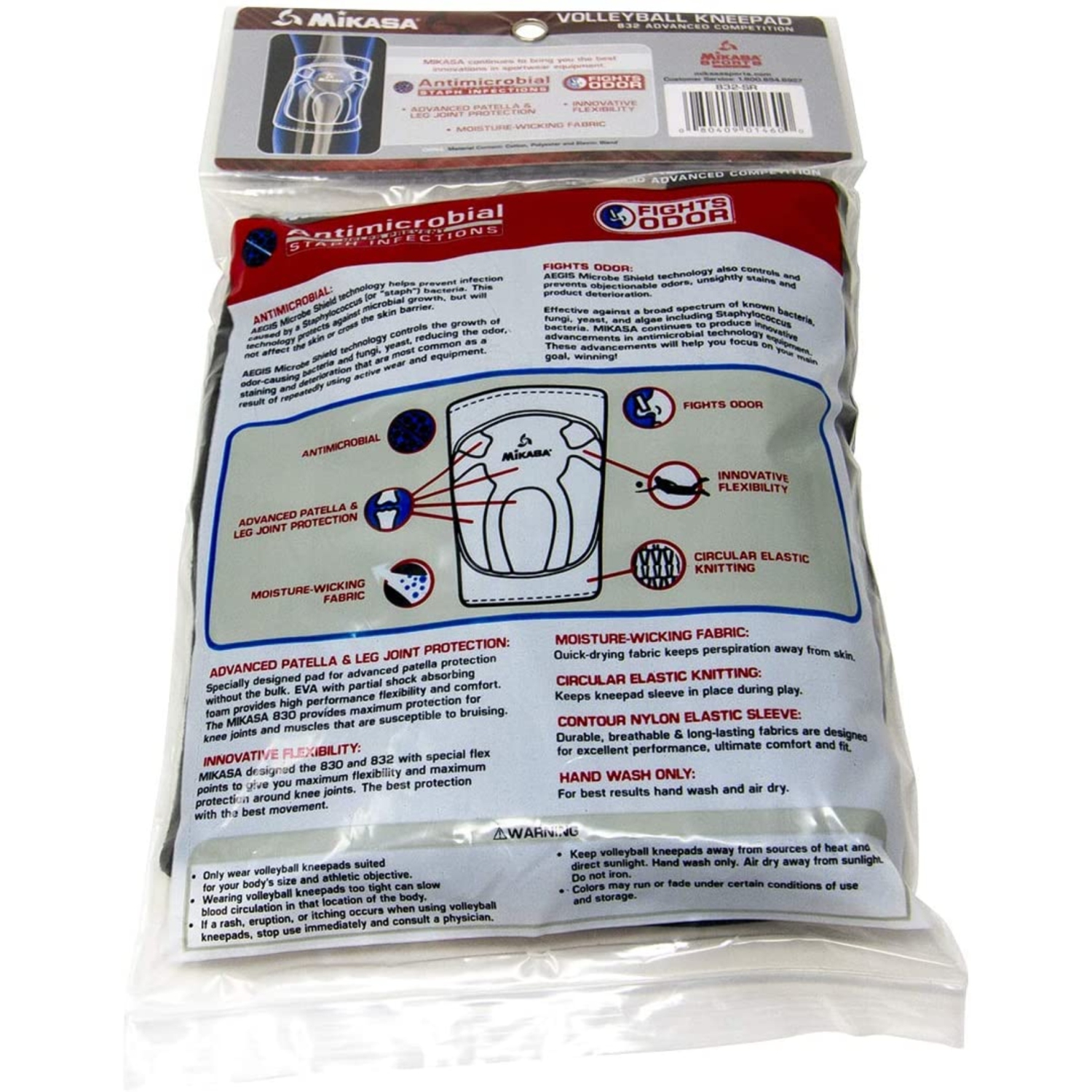 Mikasa 832 Series Antimicrobial Advanced Competition Knee Pads - Junior Size, Black