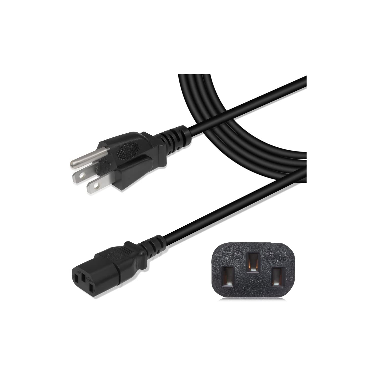 US Plug AC Power Cord 5 Ft 3 Prong Power Cable Lead C13 for Fully Molded Laptop & Plasma TV's & Computer Host &