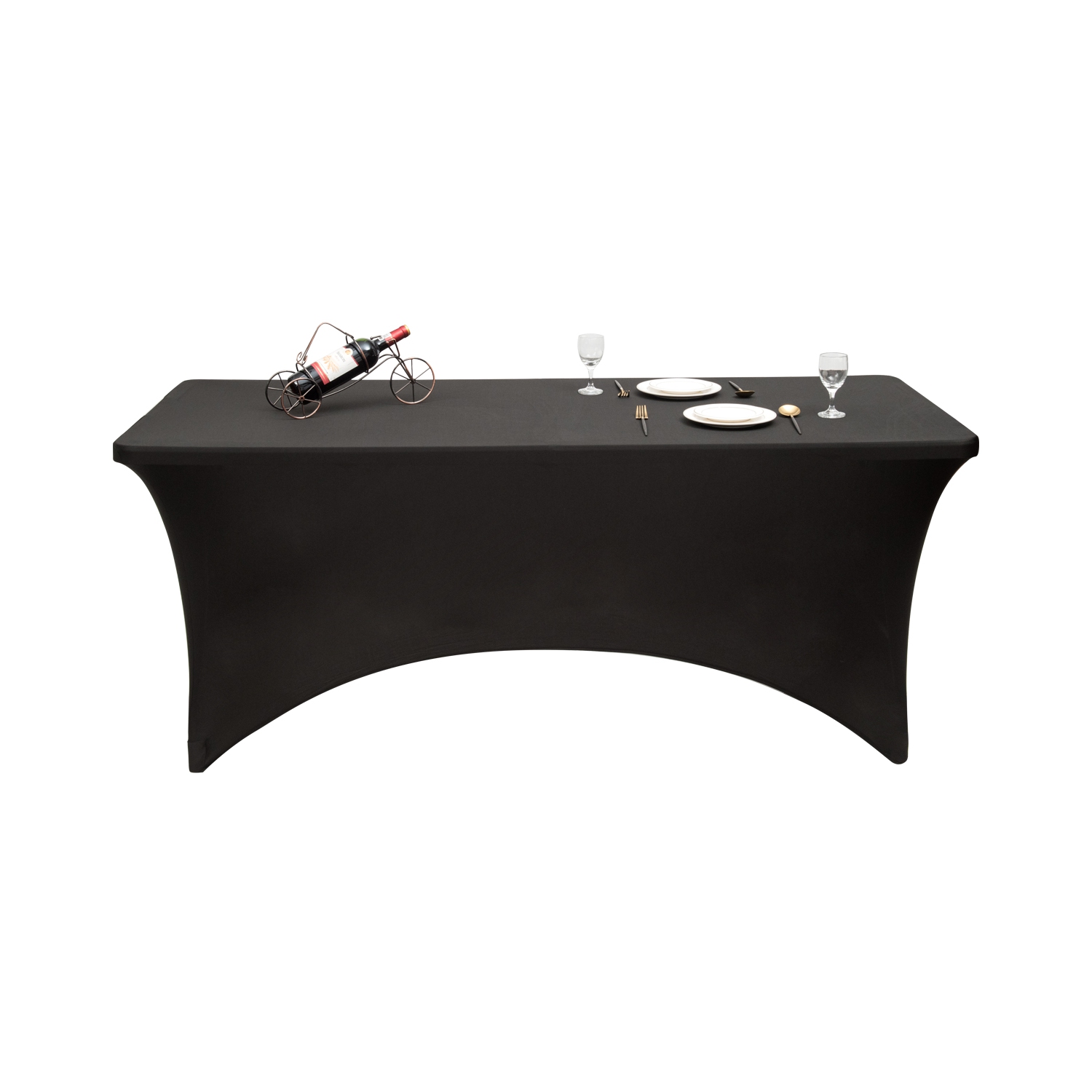 Topbuy 2-Piece 4ft Rectangular Stretchable Tablecloths Spandex Table Cover Black