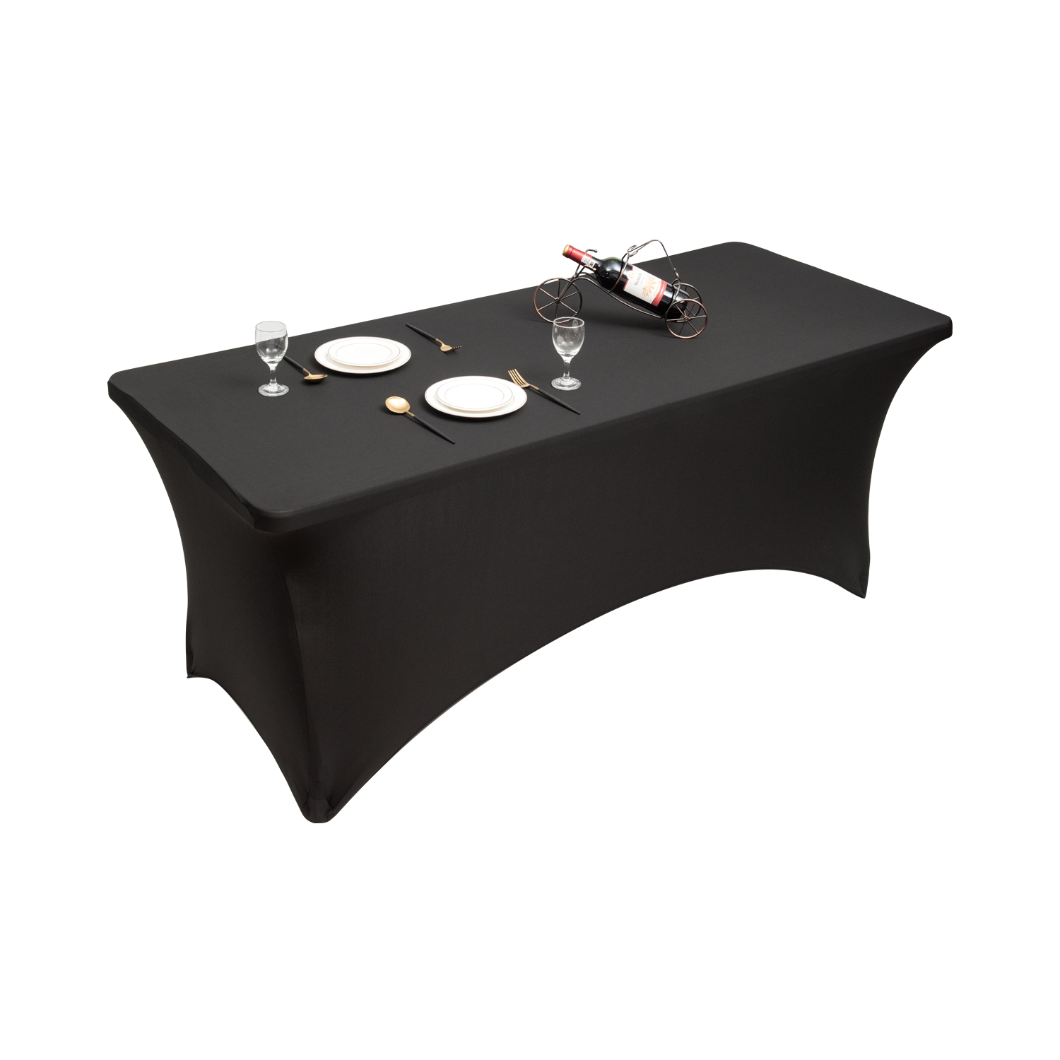 Topbuy 2-Piece 4ft Rectangular Stretchable Tablecloths Spandex Table Cover Black