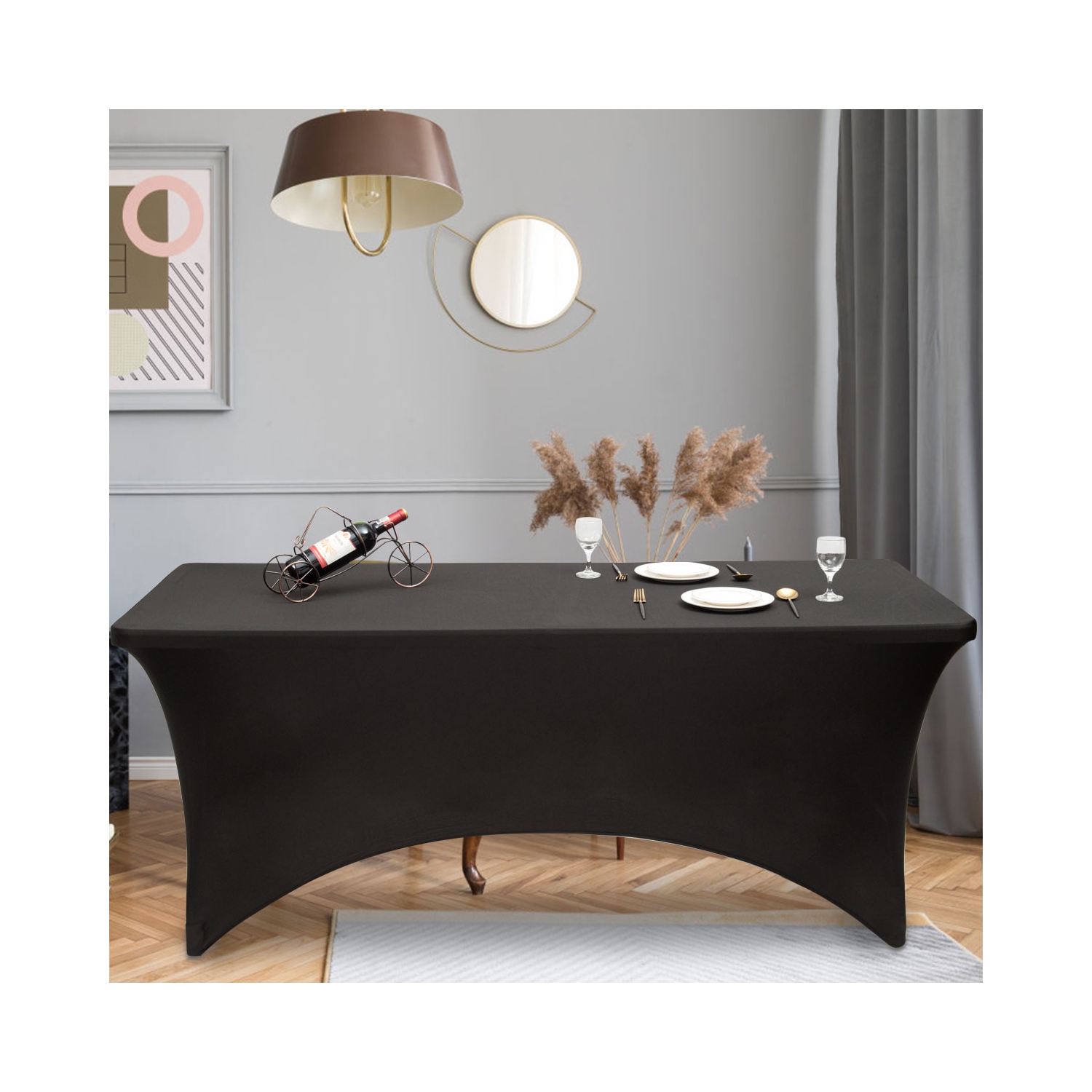 Topbuy 2-Piece 4ft Rectangular Stretchable Tablecloths Spandex Table Cover Black