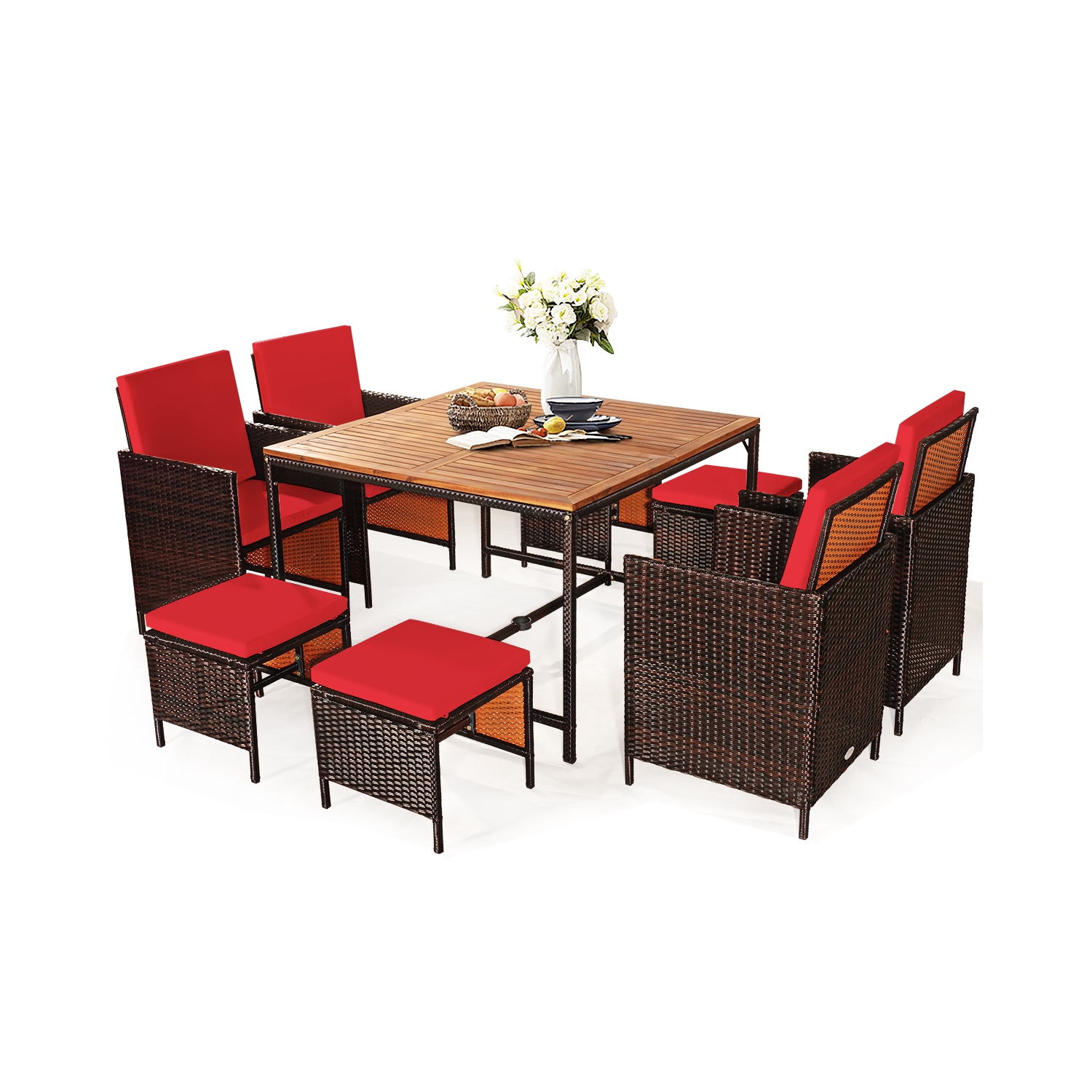 TopBuy – Ensemble de meubles de patio pour patio extérieur 9 pièces avec coussins amovibles, rouge