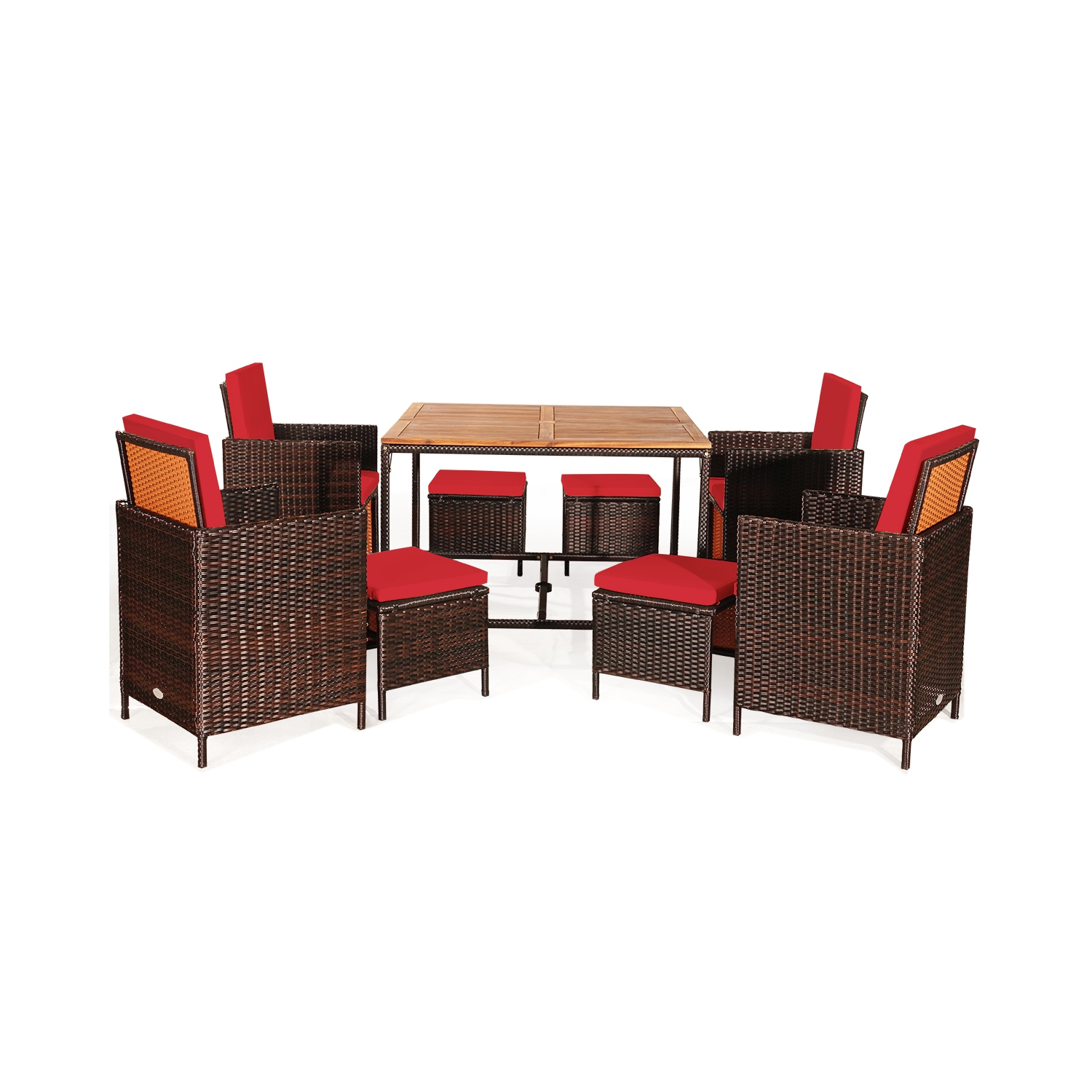 TopBuy – Ensemble de meubles de patio pour patio extérieur 9 pièces avec coussins amovibles, rouge