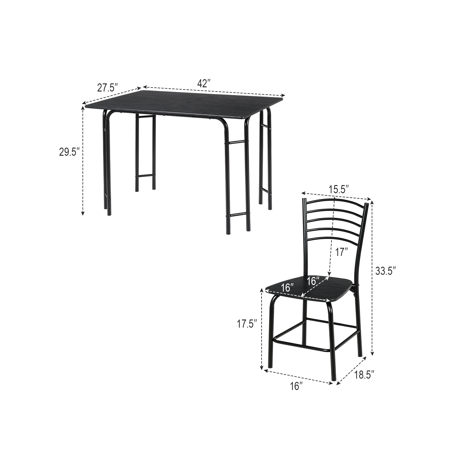 Topbuy 5 Pieces Dining Table and Chair Set Metal Frame Wooden Tabletop