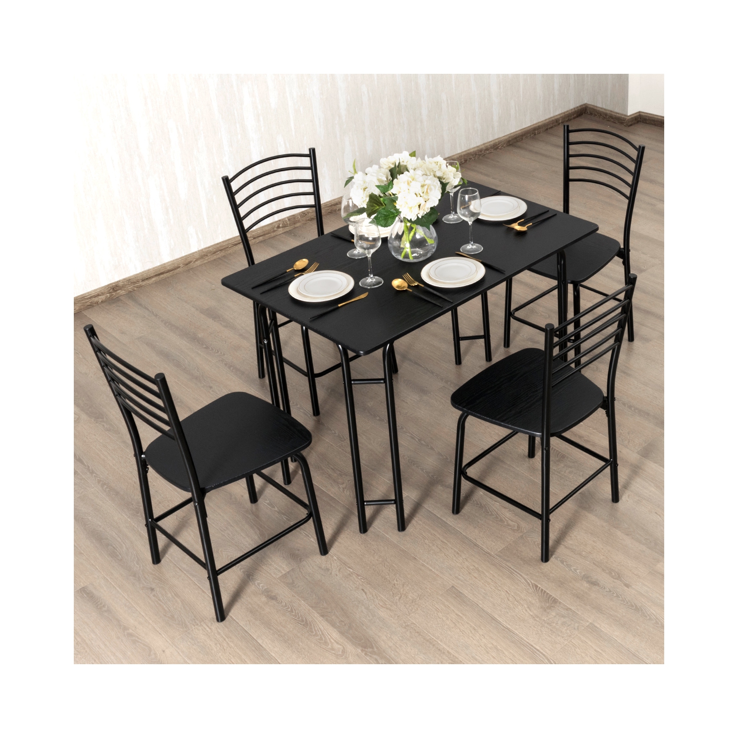 Topbuy 5 Pieces Dining Table and Chair Set Metal Frame Wooden Tabletop