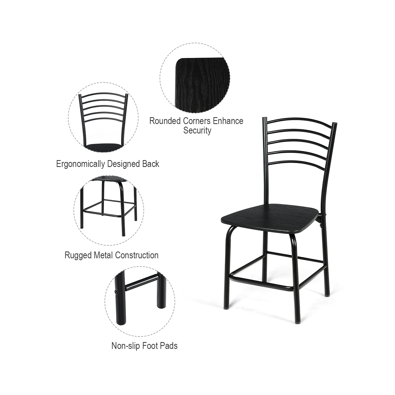 Topbuy 5 Pieces Dining Table and Chair Set Metal Frame Wooden Tabletop